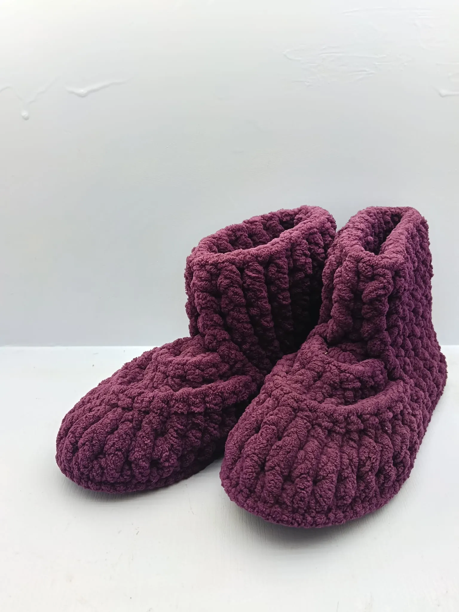 Çocuk Bordo Örgü Ev Patiği 30-31 Numara - El Örmesi