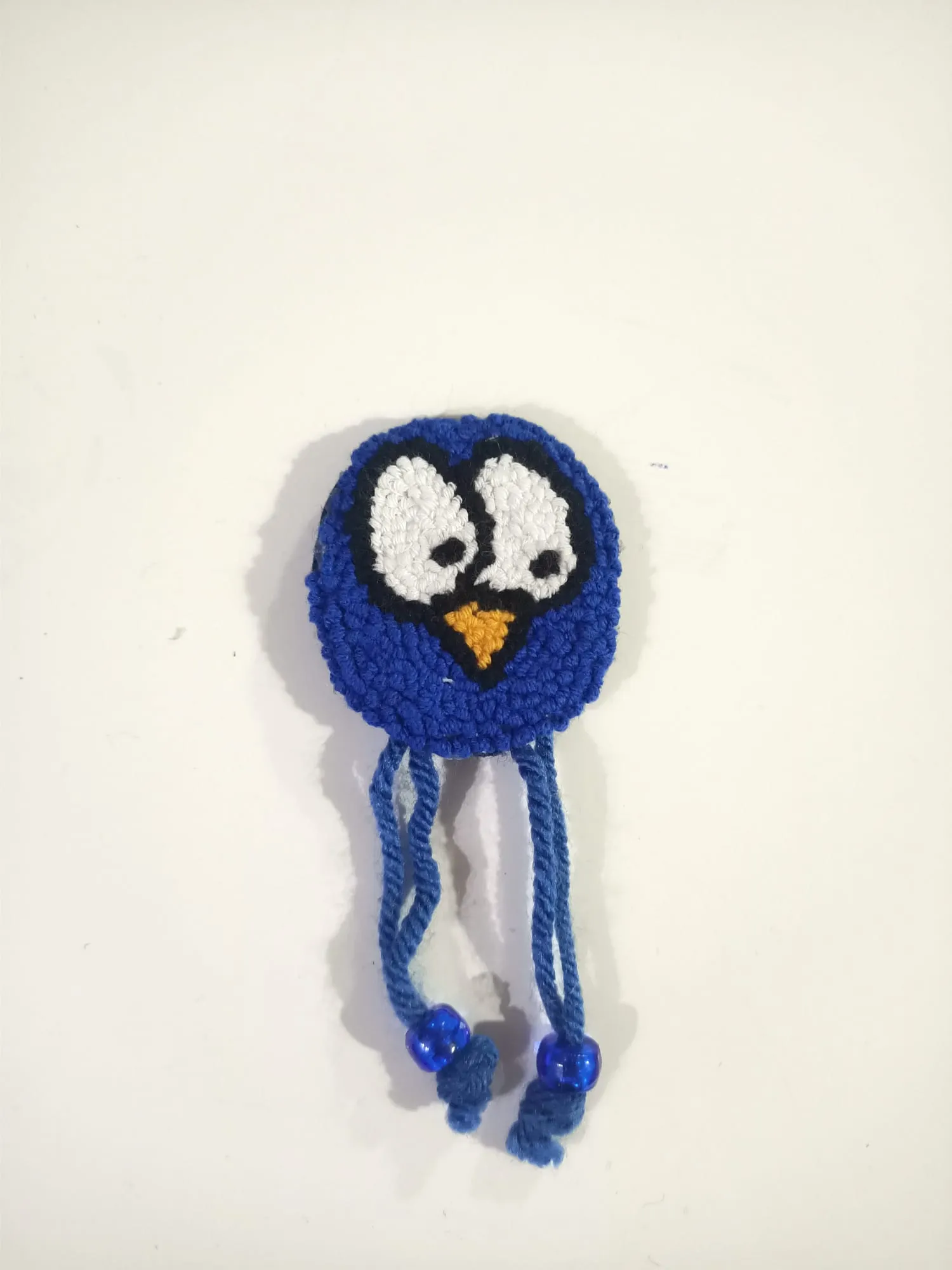 Blue Knitted Bird Figure Refrigerator Magnet - Handmade Gift
