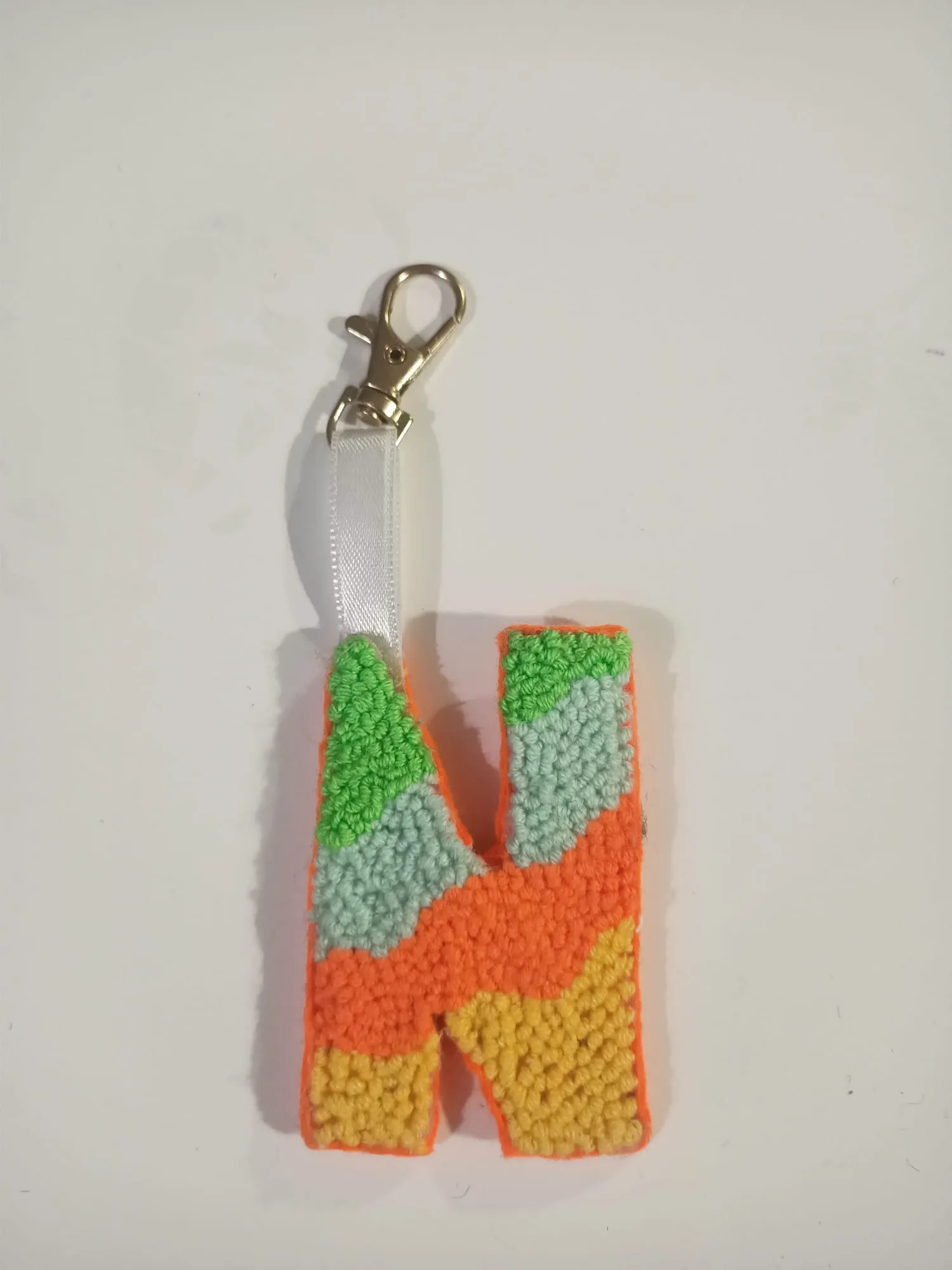N Letter Punch Needle Keychain - Colorful Wool Yarn Handmade