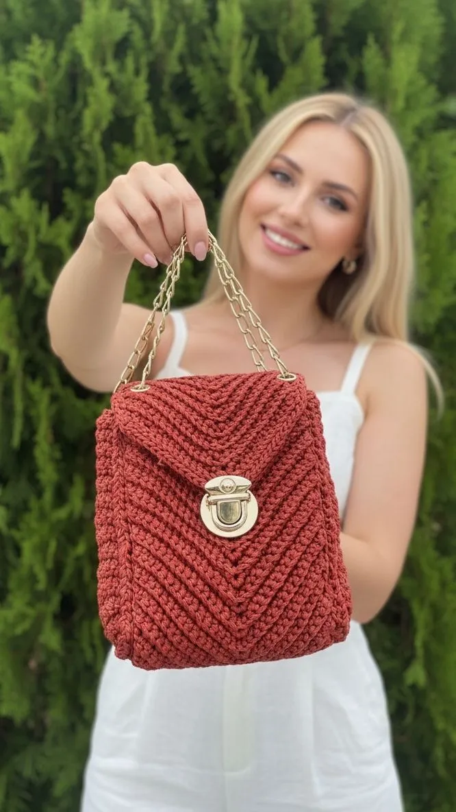 Sarı Renk El Örgüsü Omuz Çantası - Loopbagg Markalı Şık Tasarım