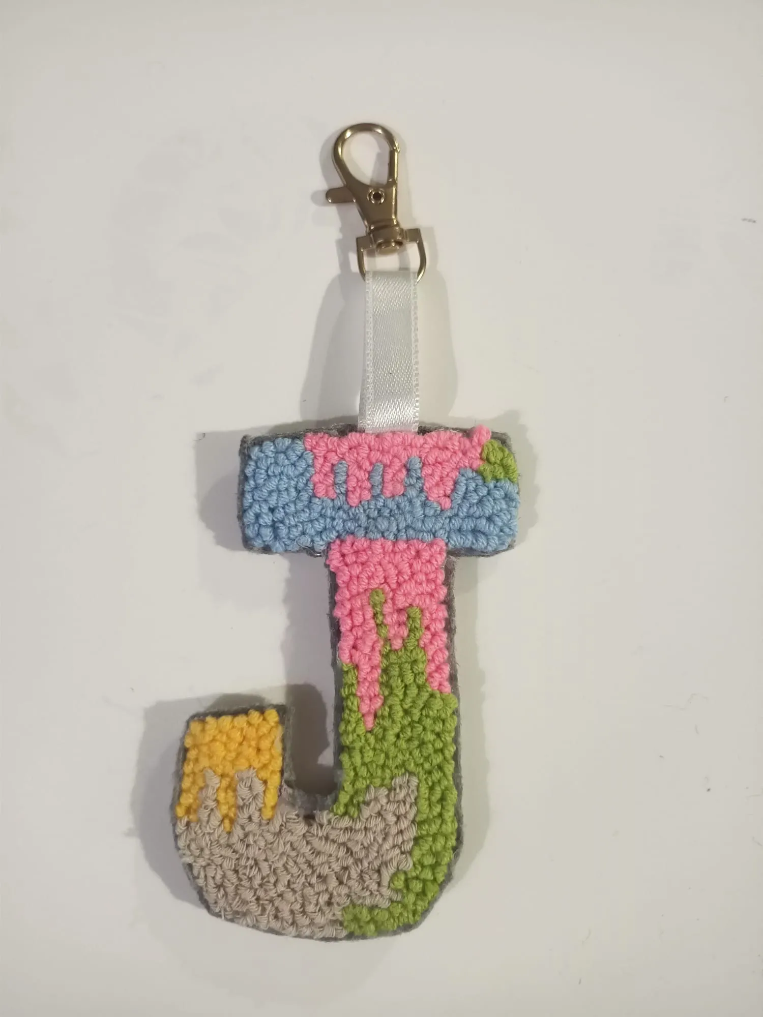 Colorful Wool Yarn "J" Letter Keychain - Handmade Decorative Gift