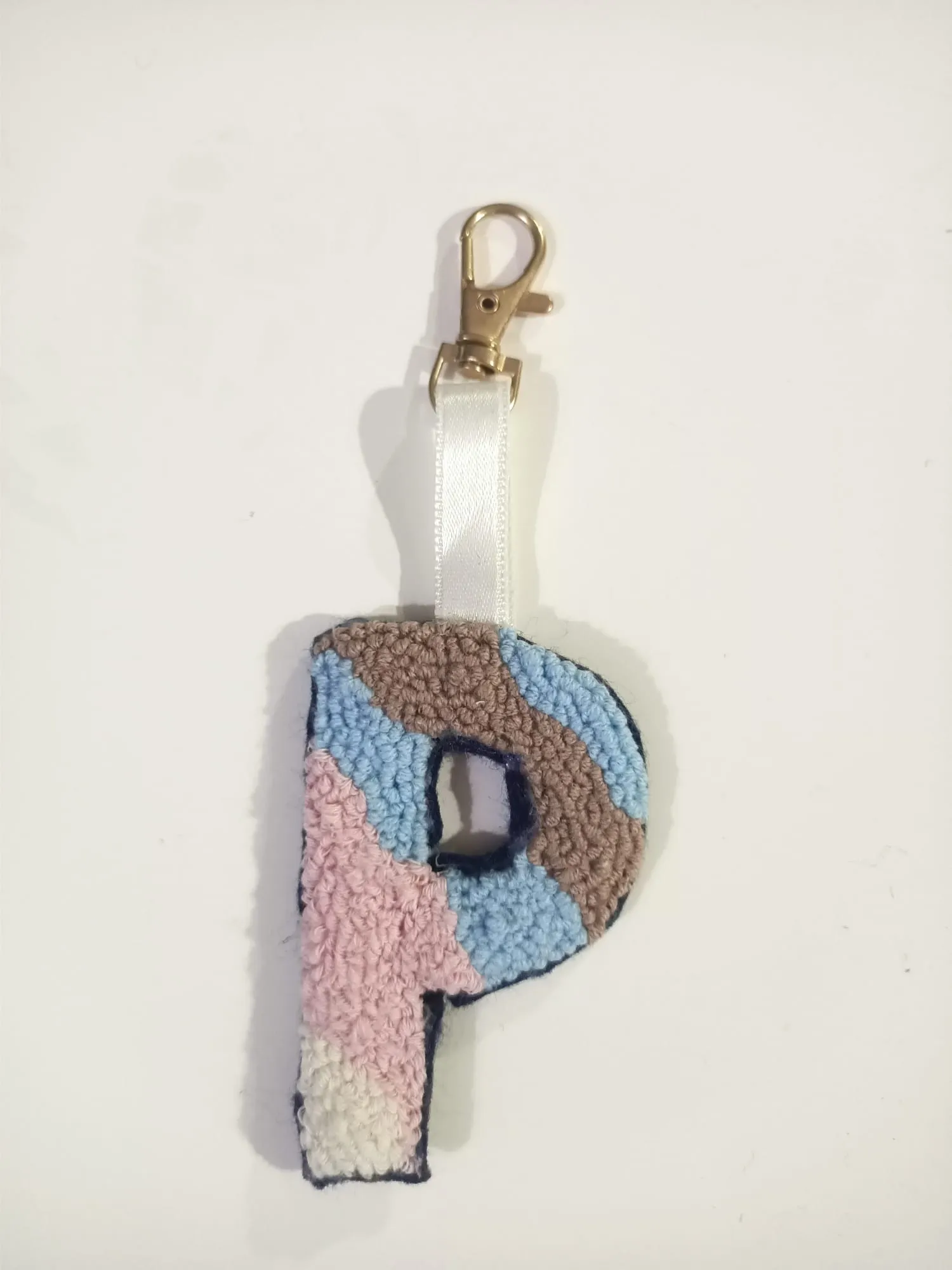 Punch Needle P Letter Keychain - Colorful Wool Yarn Handmade