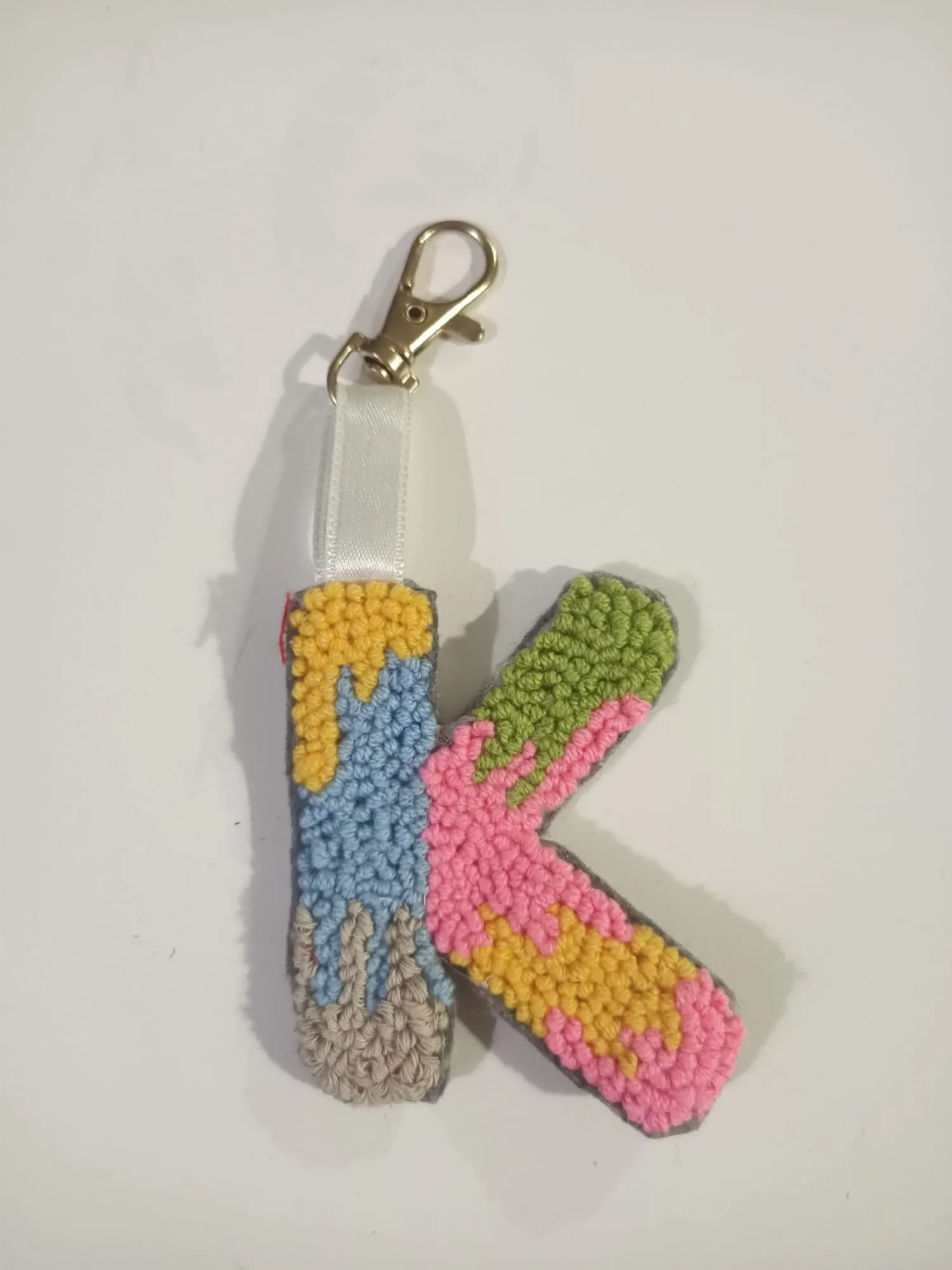 Punch Needle Keychain Letter K - Multicolor and Handmade