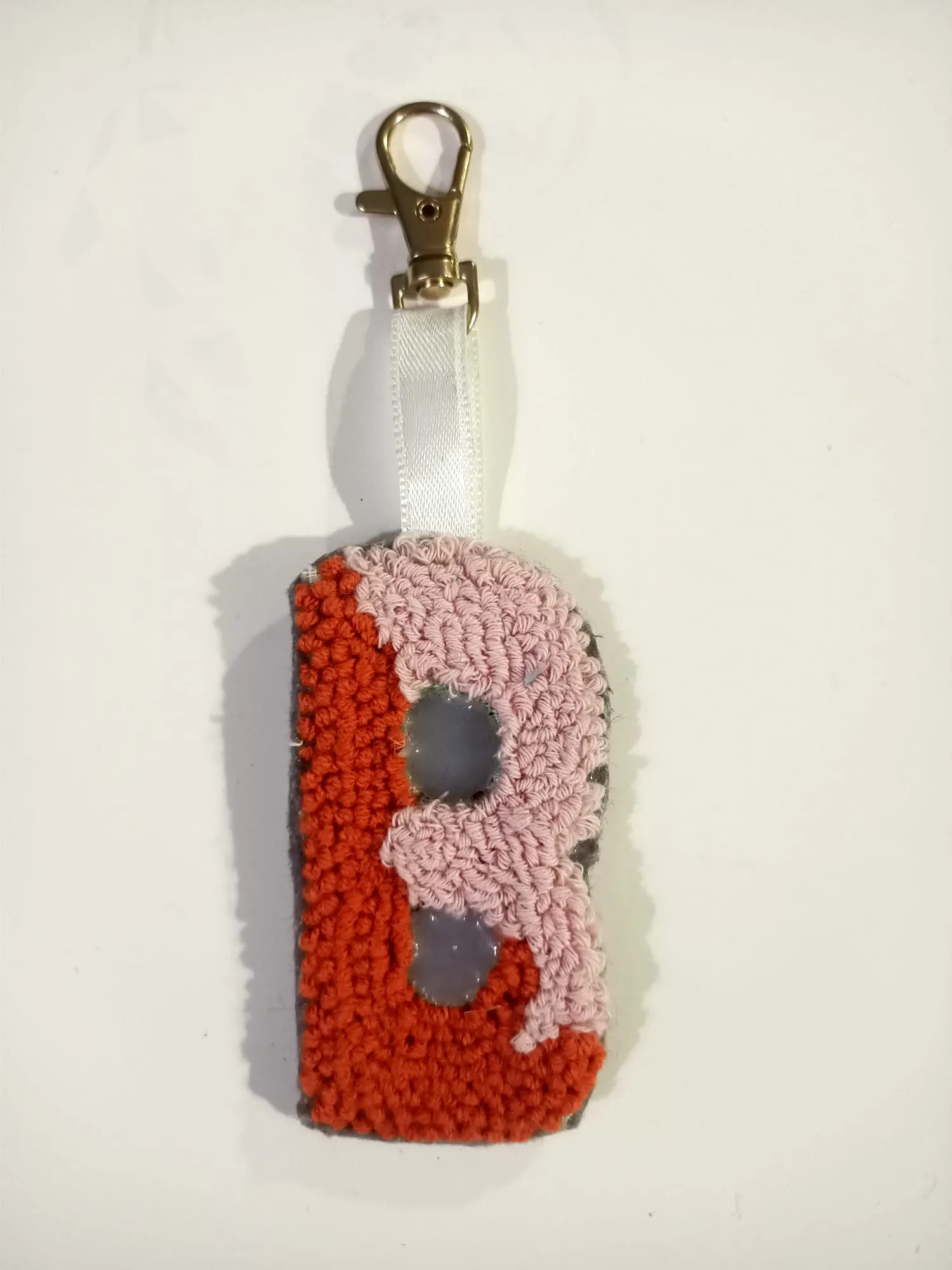Colorful Punch Needle Embroidery B Letter Keychain - Handmade Decorative Keychain