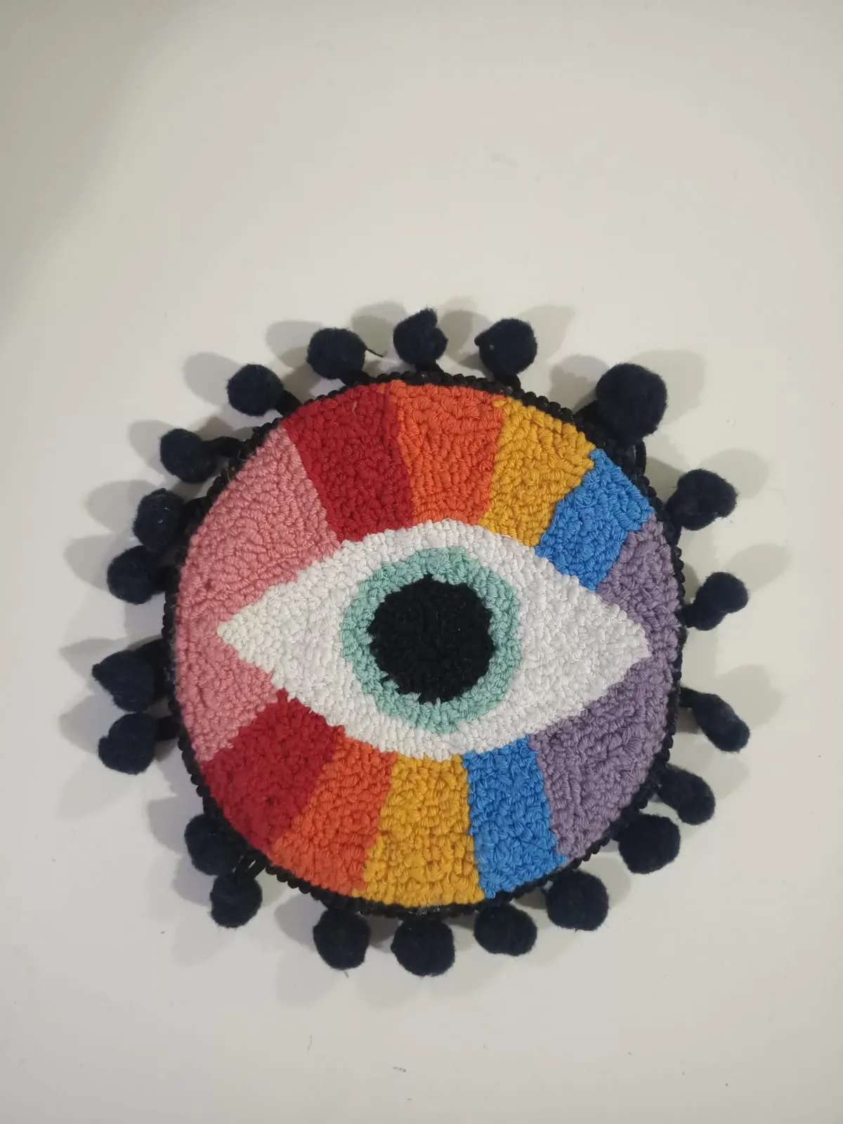 Renkli Göz Desenli Bardak Altlığı - Ponpon Detaylı El Yapımı