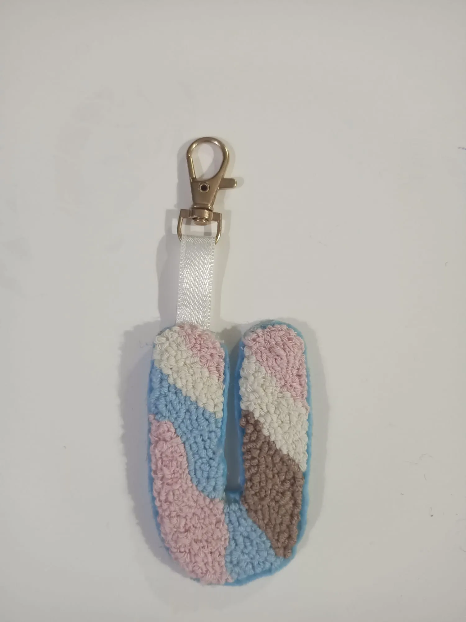 U Letter Punch Needle Keychain - Pastel Colored Handmade