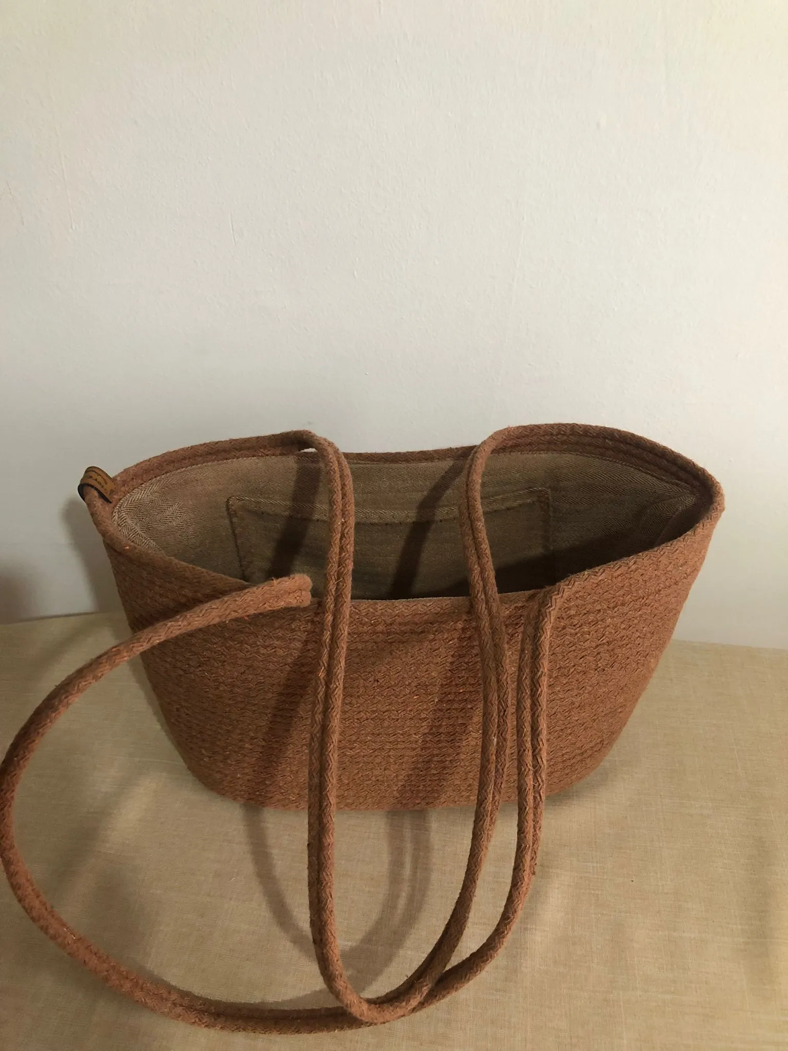 Brown Knitted Rope Shoulder Bag - Handmade Beach Bag from Tress Rope