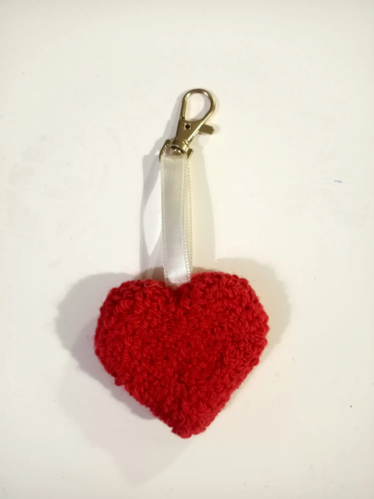 Red Knitted Heart Keychain - Handmade Bag and Car Accessory