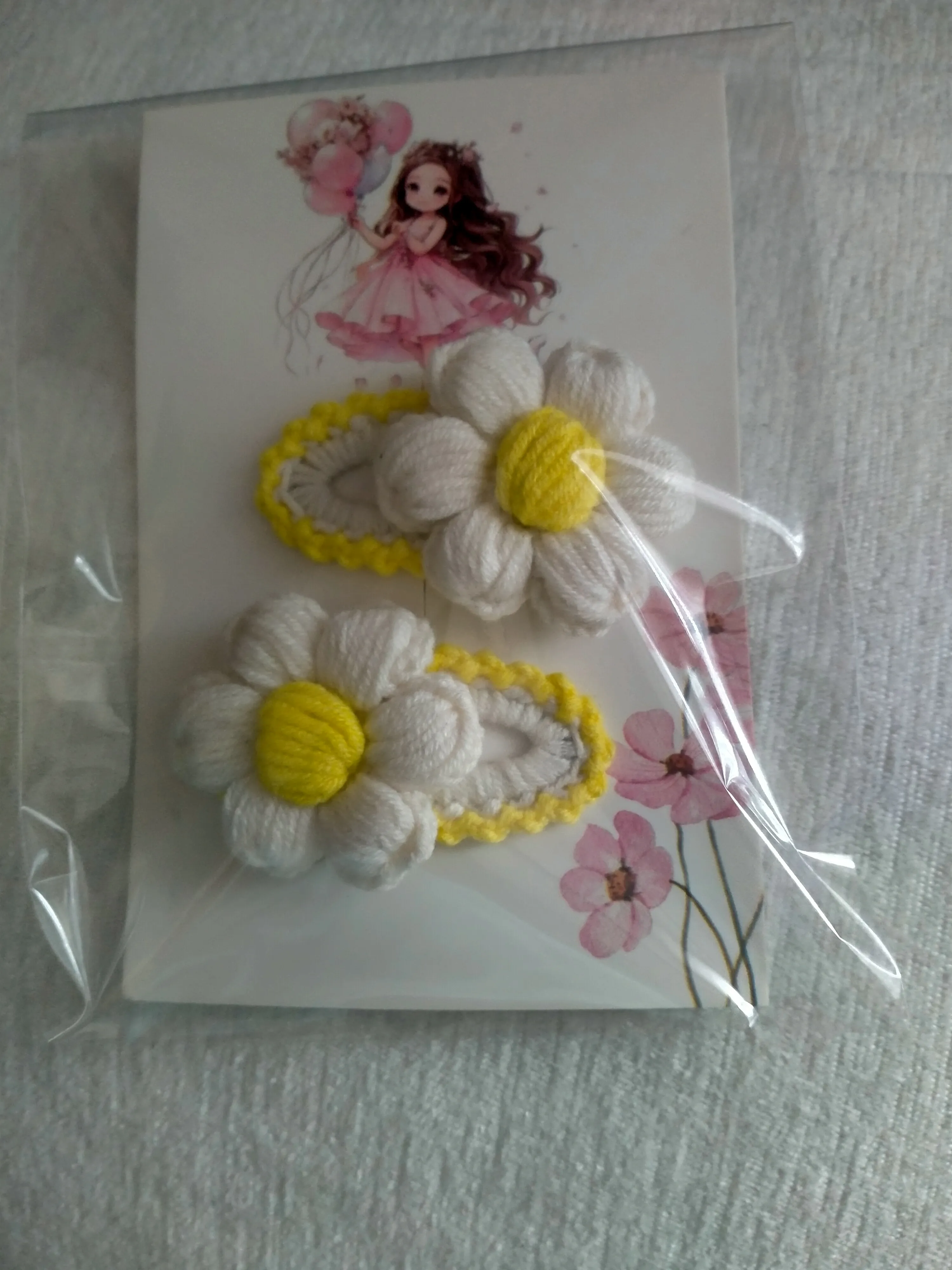 Kız Çocuk Beyaz Papatya Model Çıt Çıt Toka Seti - El Emeği