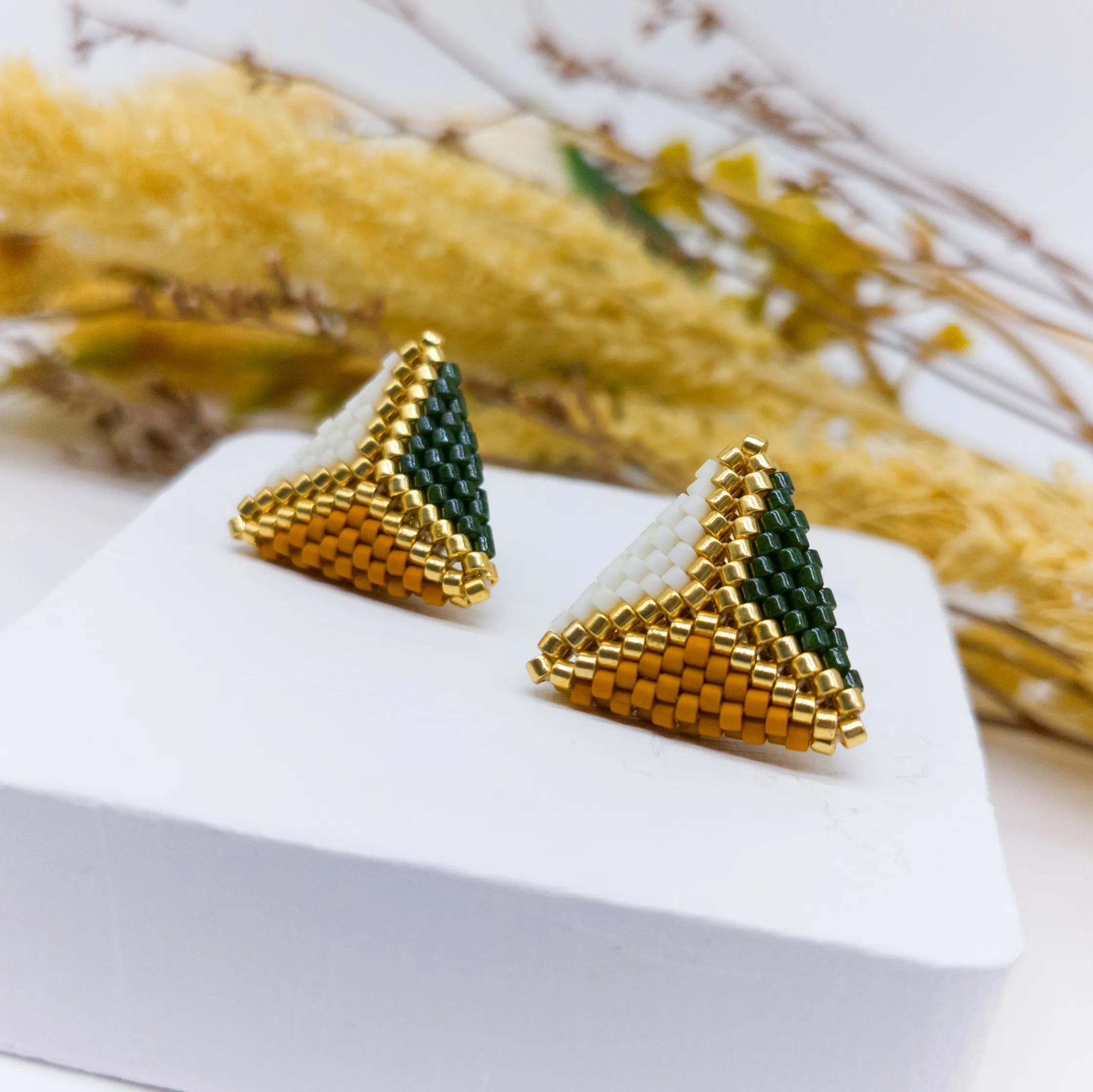 Miyuki Beaded Triangle Stud Earrings - Handmade Design
