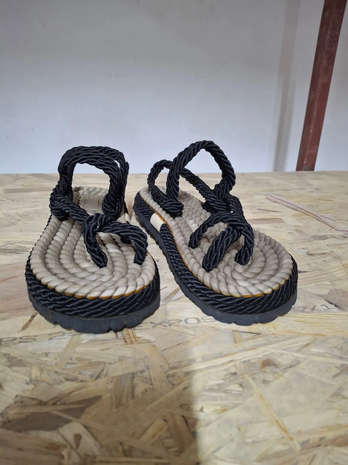 Black Rope String Slippers - Size 36 - Bohemian Style - Handmade