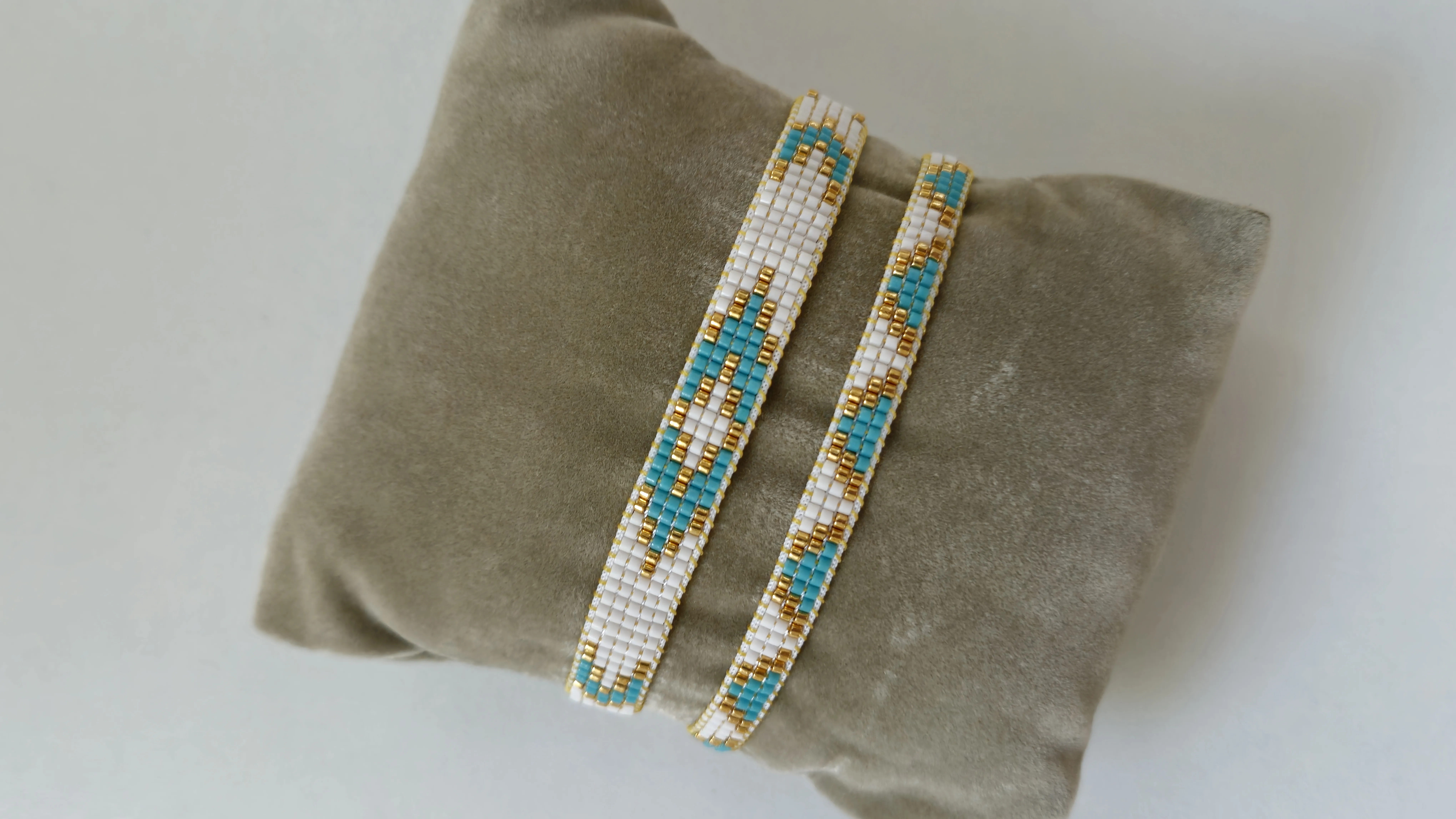 Turquoise and Gold Detailed Miyuki Bead Woven Bracelet Set