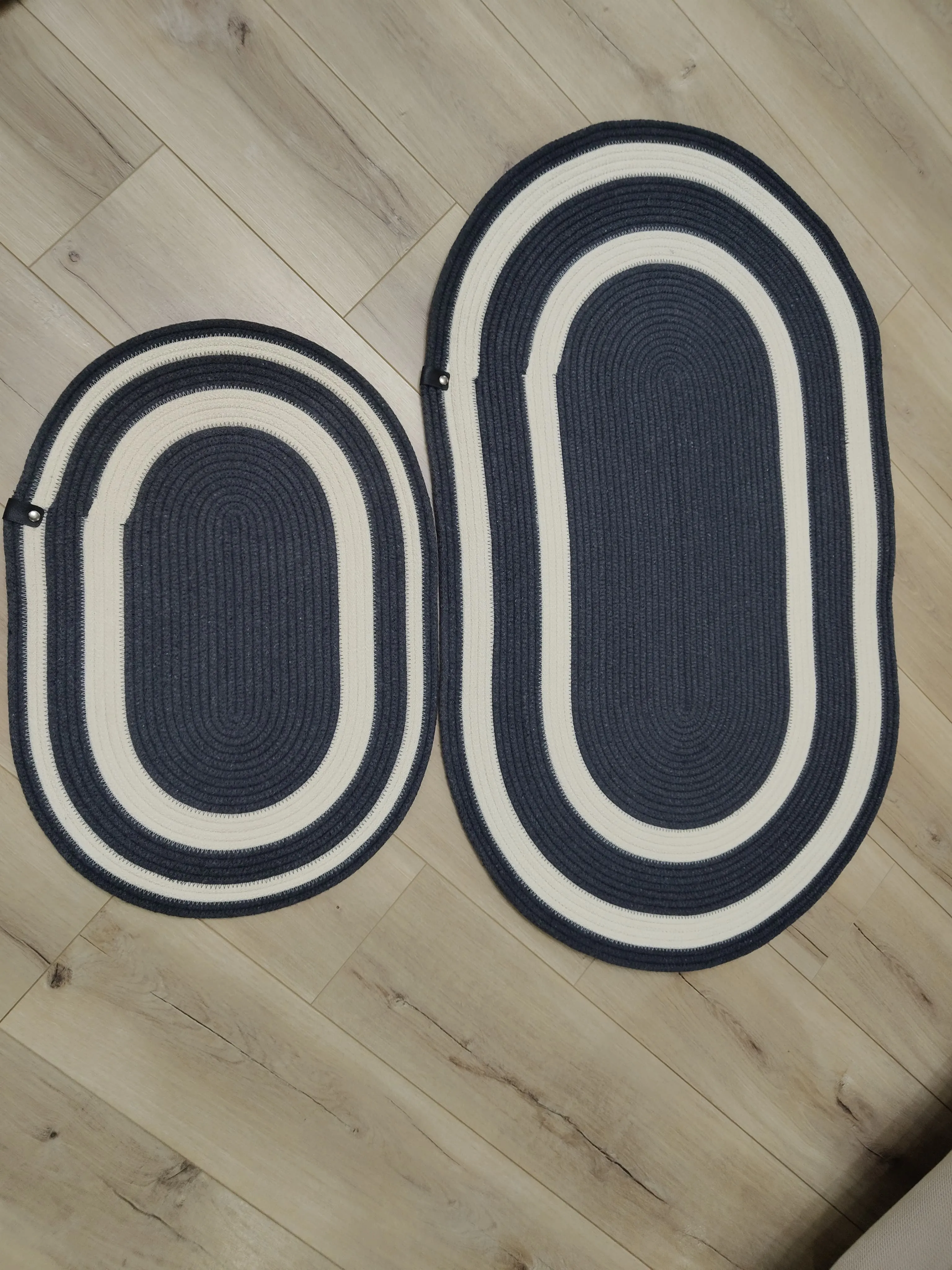 Anthracite and Ecru Rope Yarn Bath Mat Set - Handmade (Set of 2)