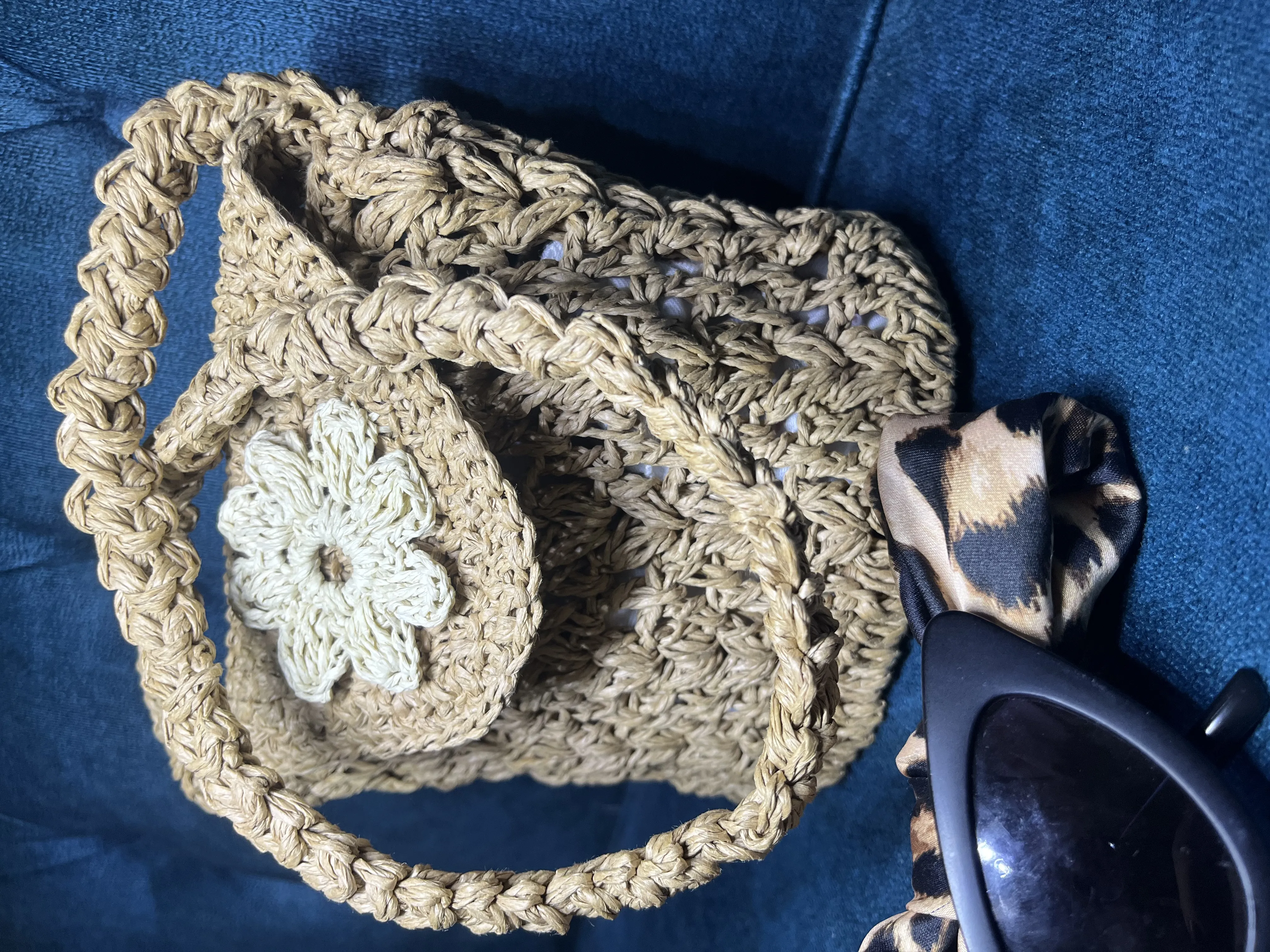 Woven Detail Children's Straw Bag - Cream with Flowers and Handmade