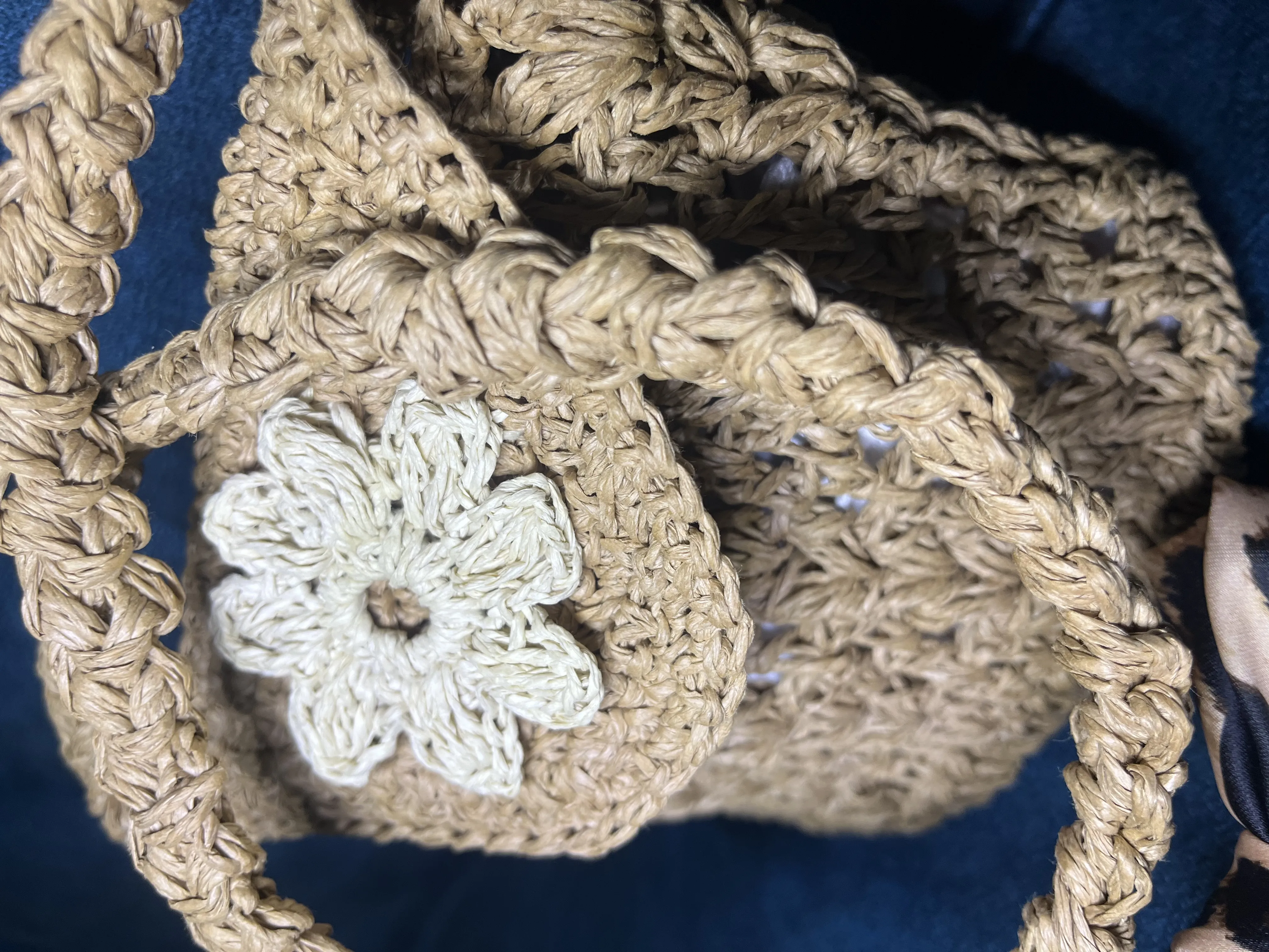 Woven Detail Children's Straw Bag - Cream with Flowers and Handmade