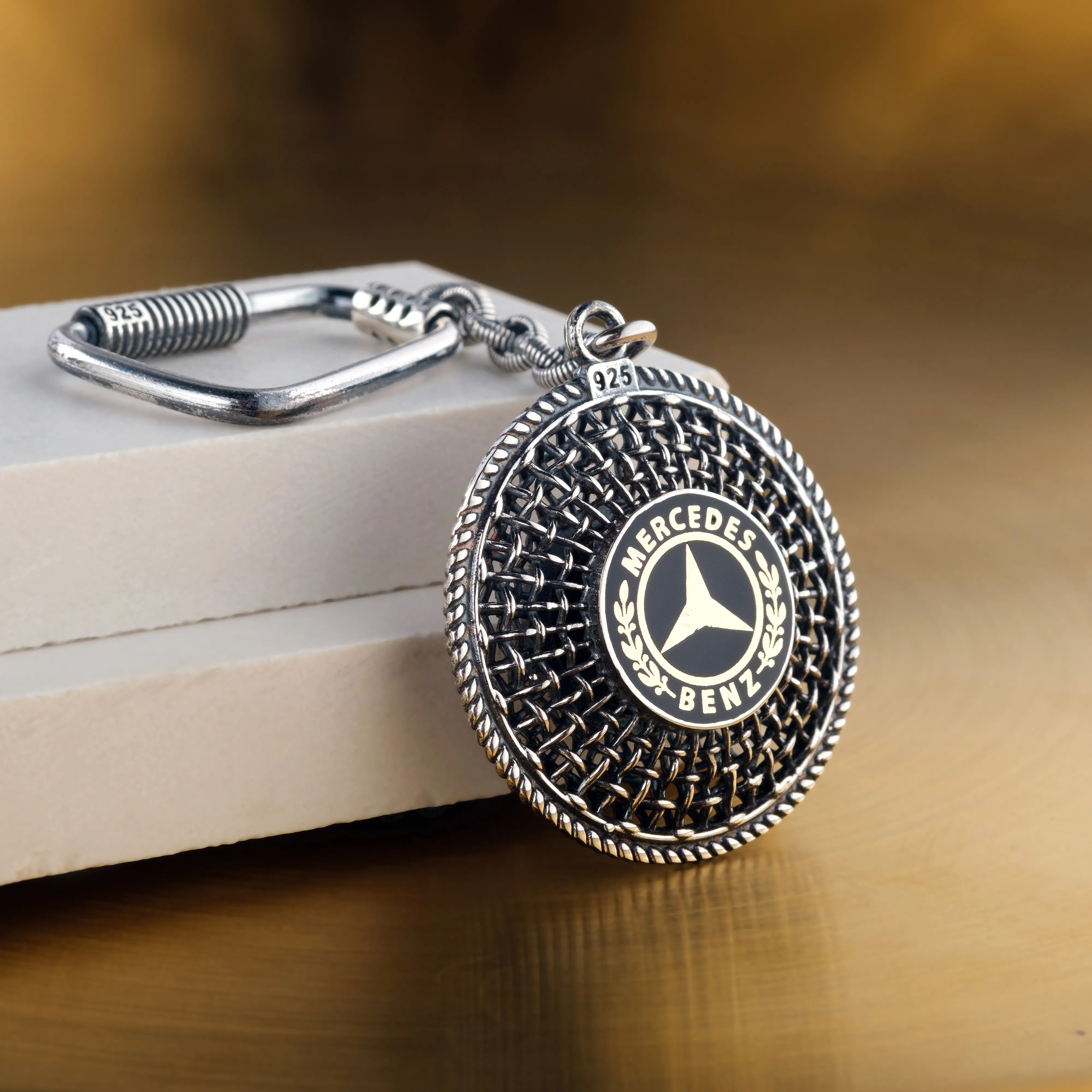 Mercedes Logo Filigree Silver Keyring - 925 Sterling Silver