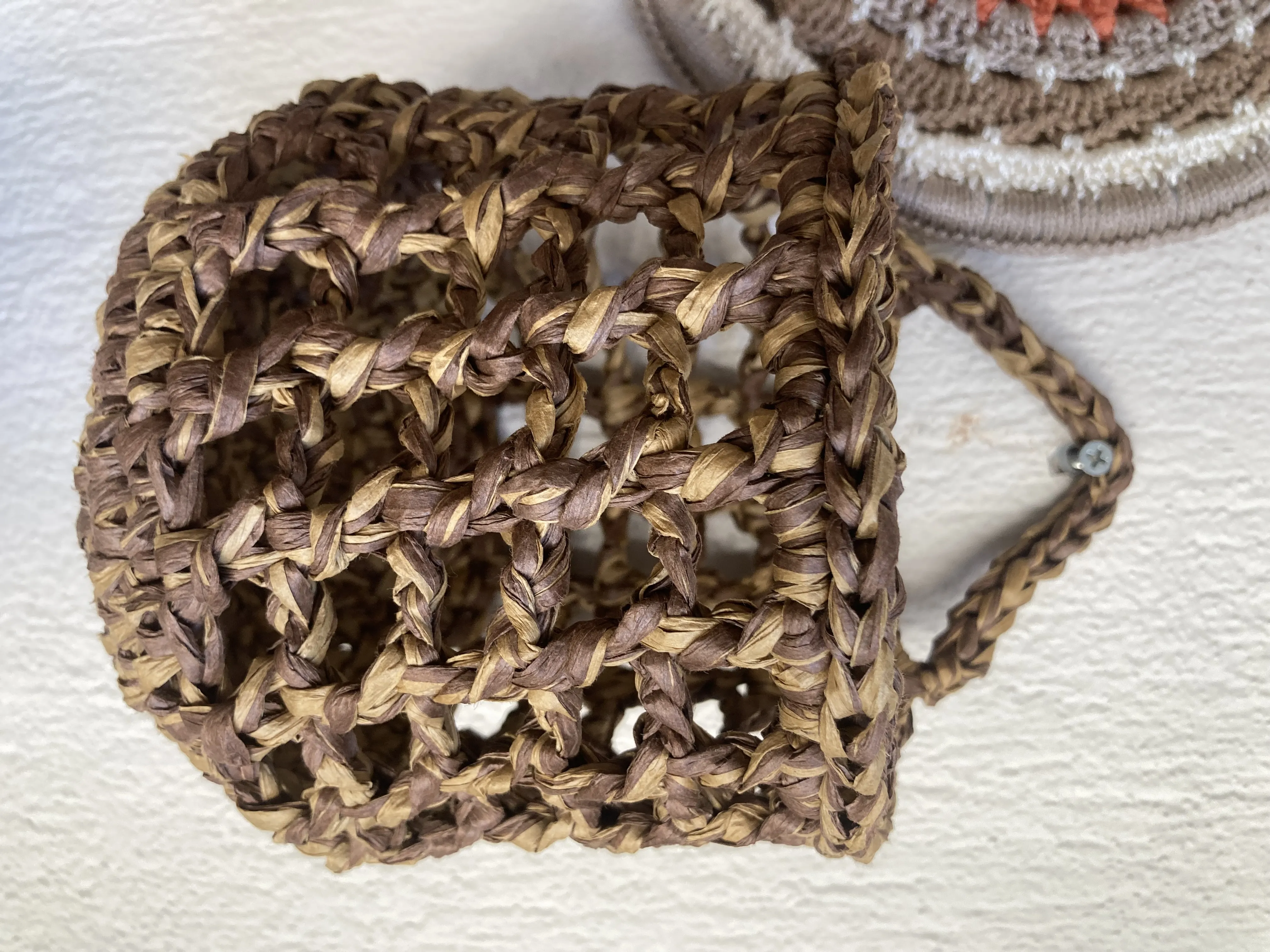 Kahverengi Kağıt İp Örgü Çok Amaçlı Sepet - Askılı El Emeği