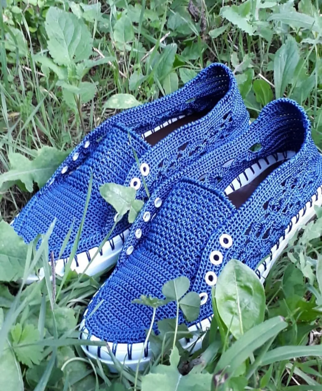 Mavi Örgü Desenli Bağcıklı Spor Ayakkabı - El Emeği Tasarım