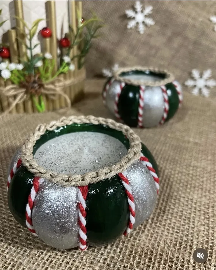 Yeşil-Gümüş El Yapımı Dekoratif Mumluk