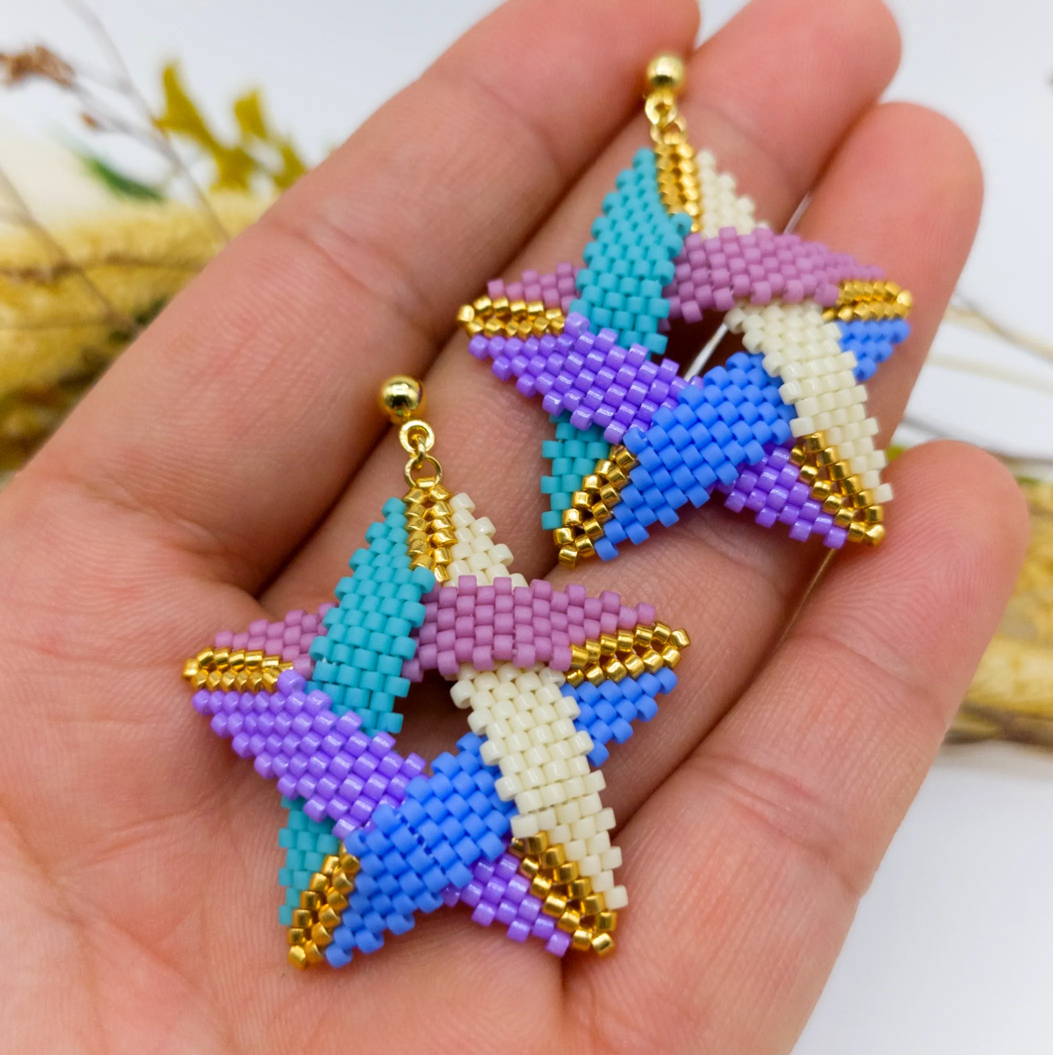 Miyuki Boncuklu Renkli Yıldız Küpe - El Emeği Tasarım Takı
