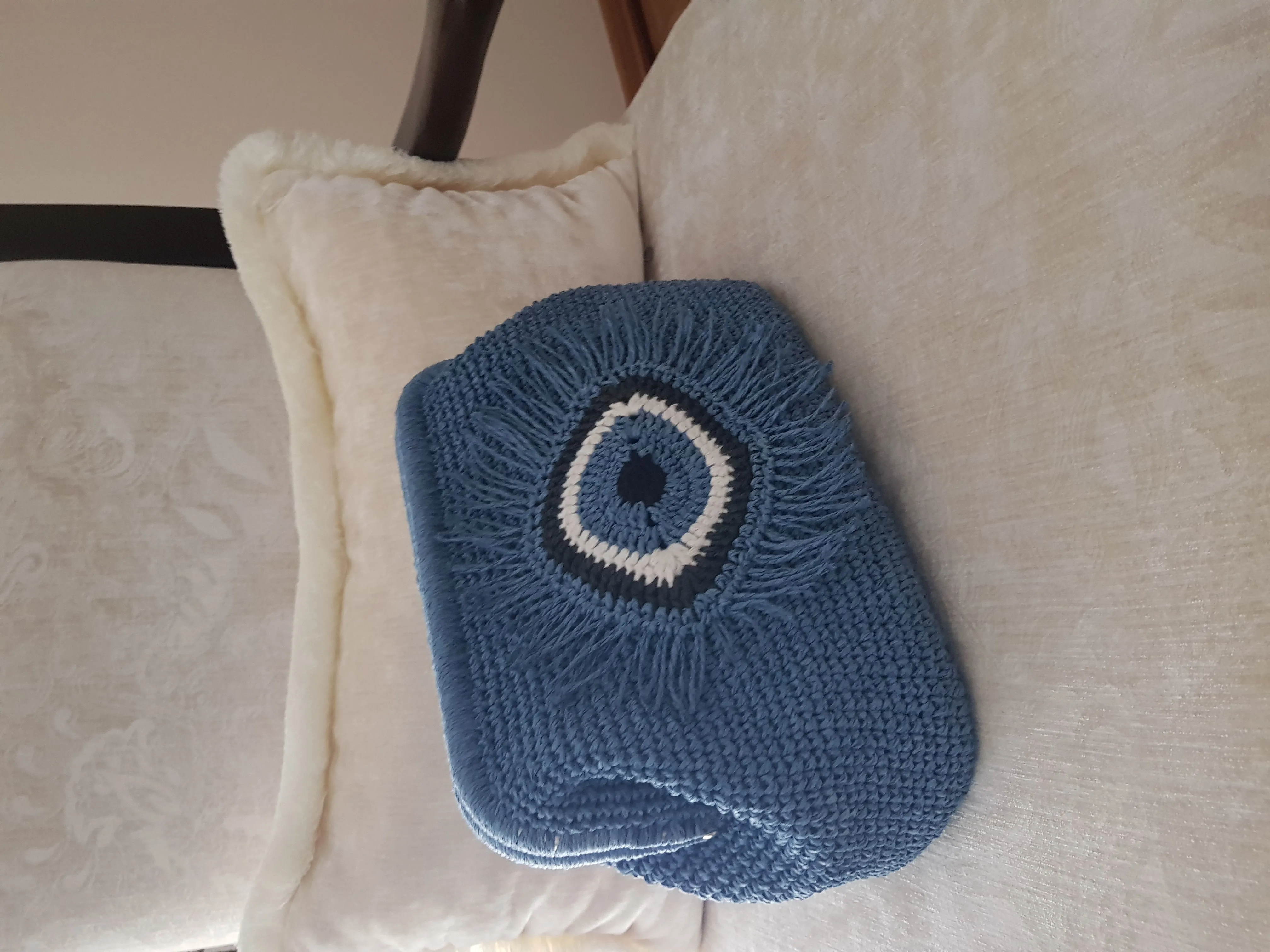 Mavi Nazar Boncuğu Desenli Örgü Çanta - El Örgüsü Tasarım