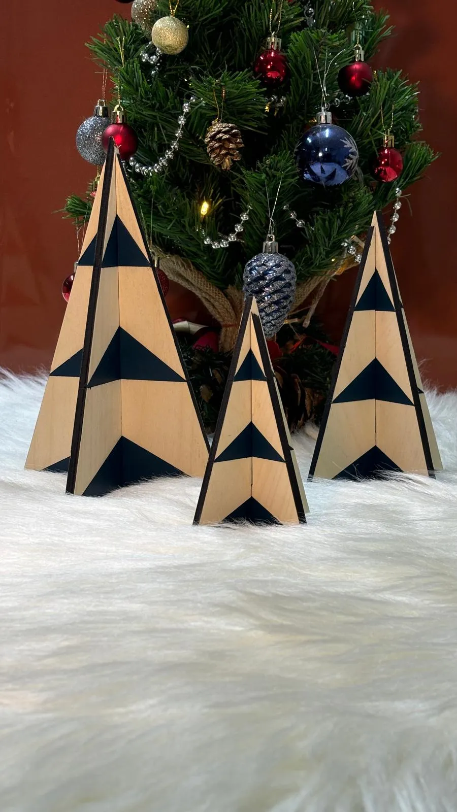 Christmas Wooden Triangle Object – Set of 3, Hand Painted
