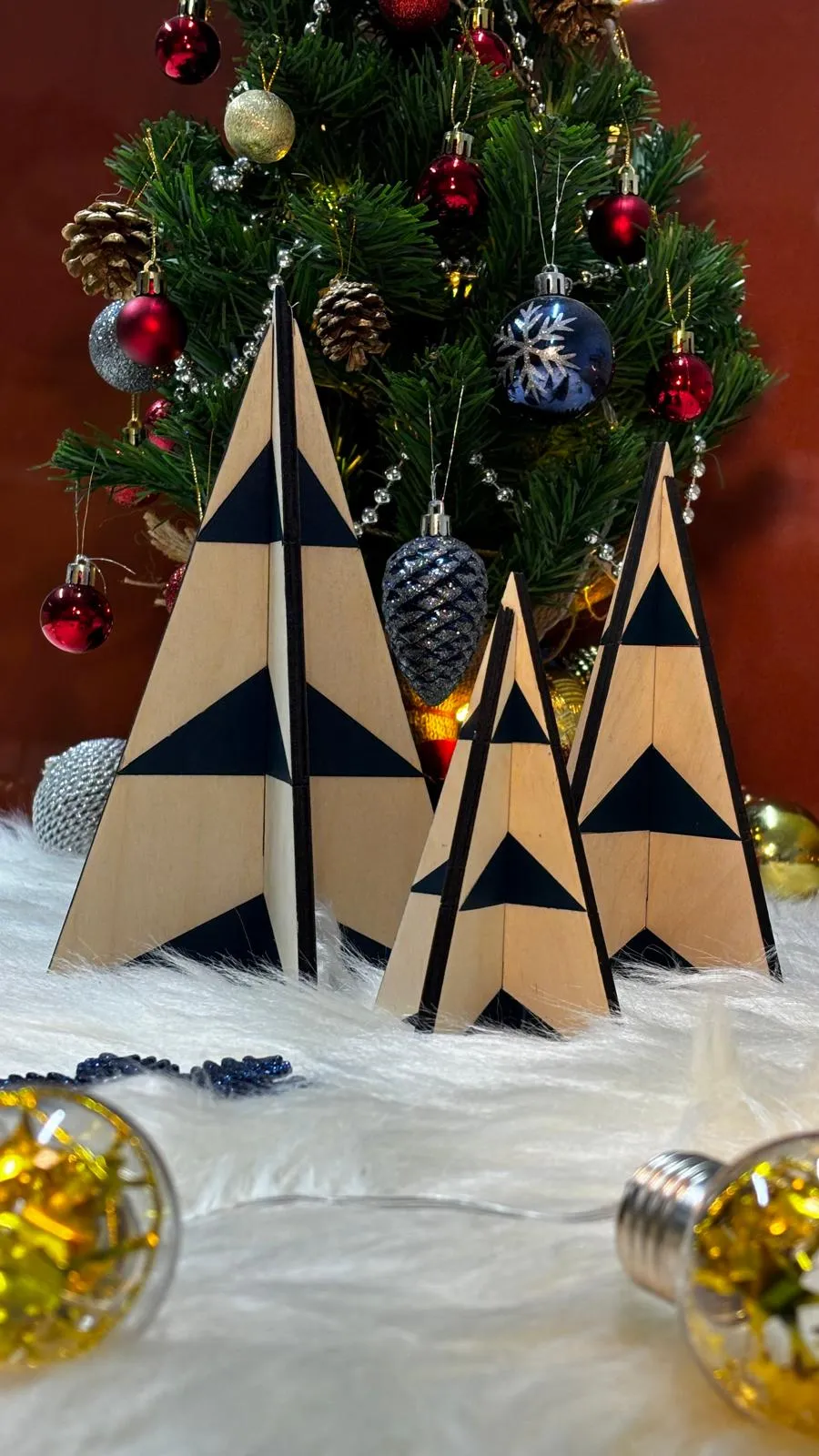 Christmas Wooden Triangle Object – Set of 3, Hand Painted
