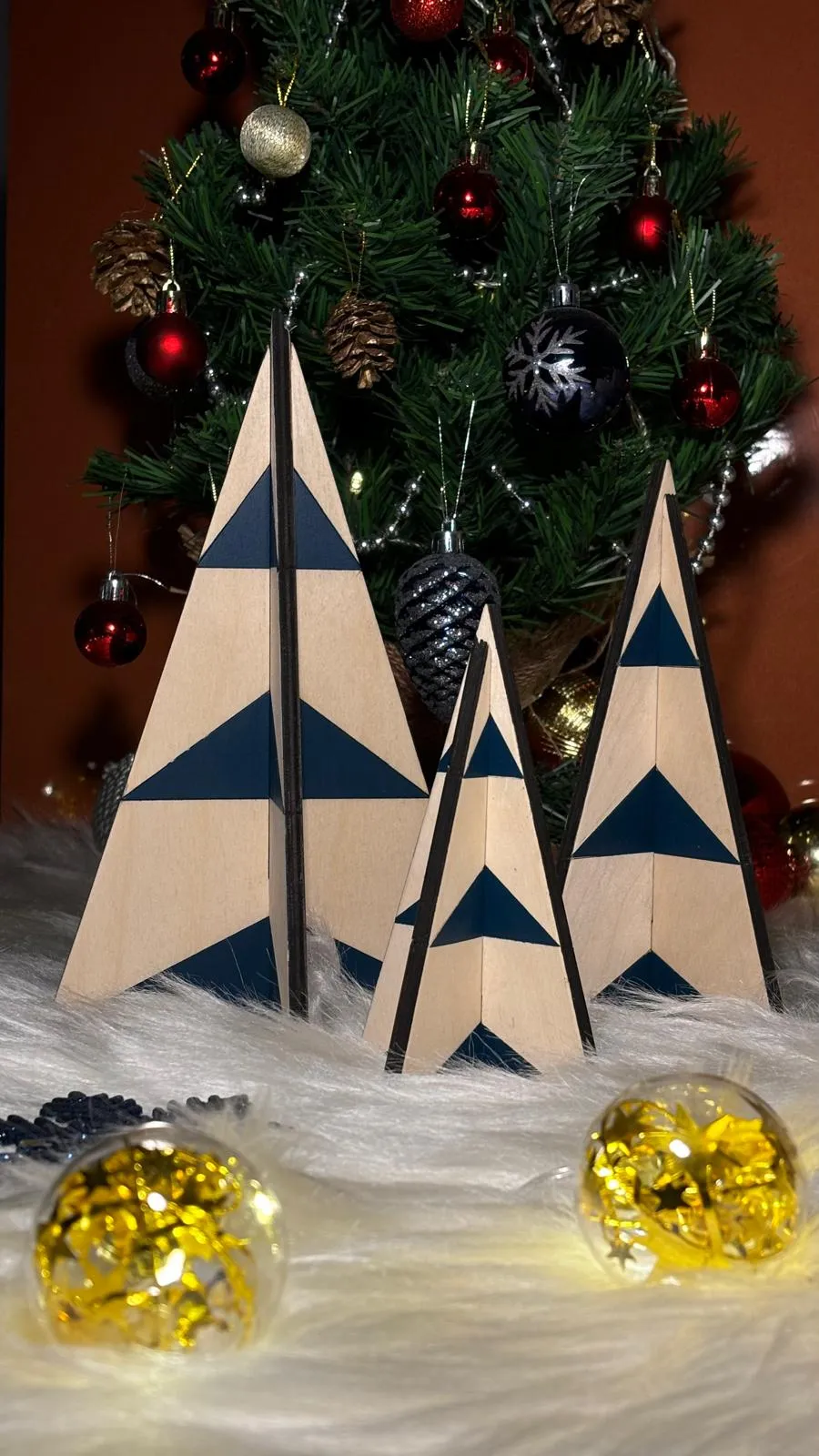 Christmas Wooden Triangle Object – Set of 3, Hand Painted