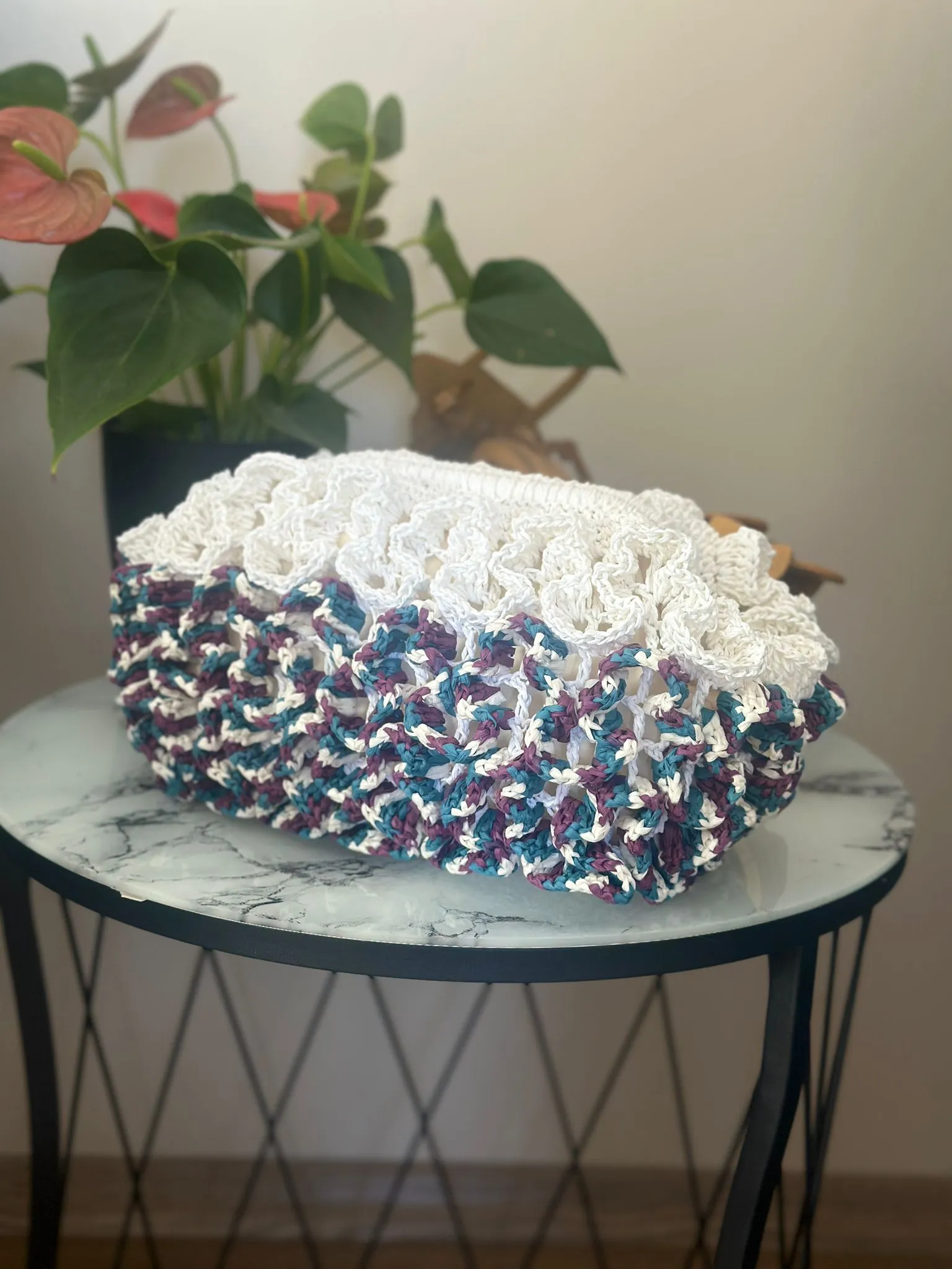 Rafya Burslu Zincirli Omuz Çantası - Çok Renkli El Örgüsü Portföy