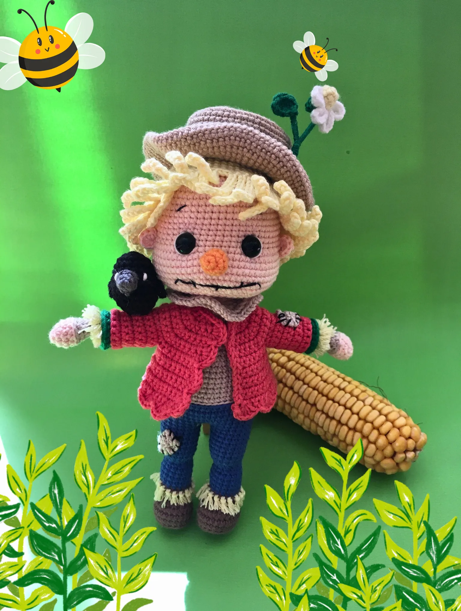 Örme Amigurumi Korkuluk Bebek - Pamuk İplikten El Emeği Oyuncak