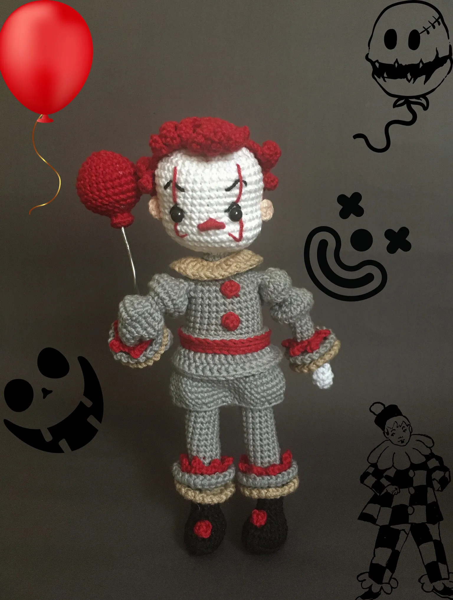 Örgü Pennywise Amigurumi Figür - Pamuk İplikten El Yapımı Oyuncak