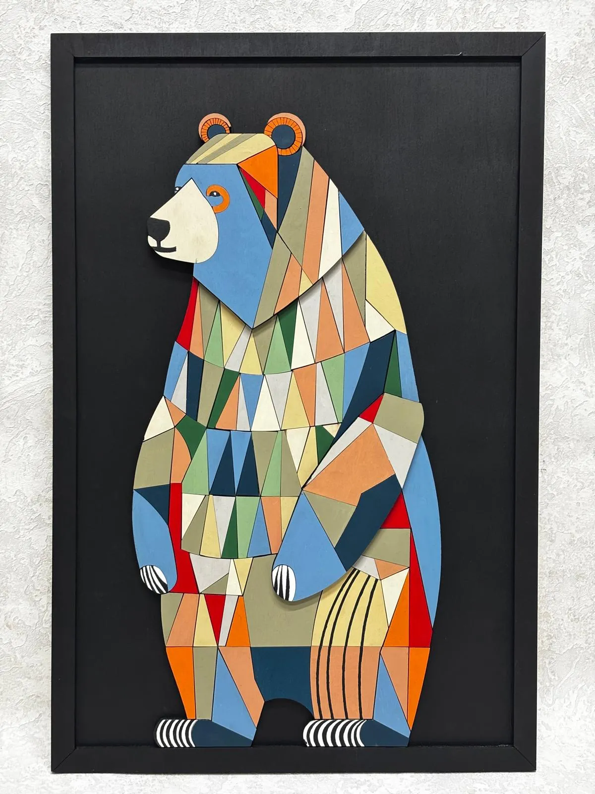 Puzzle Bear – Rengarenk El Boyaması Ahşap Katmanlı Tablo