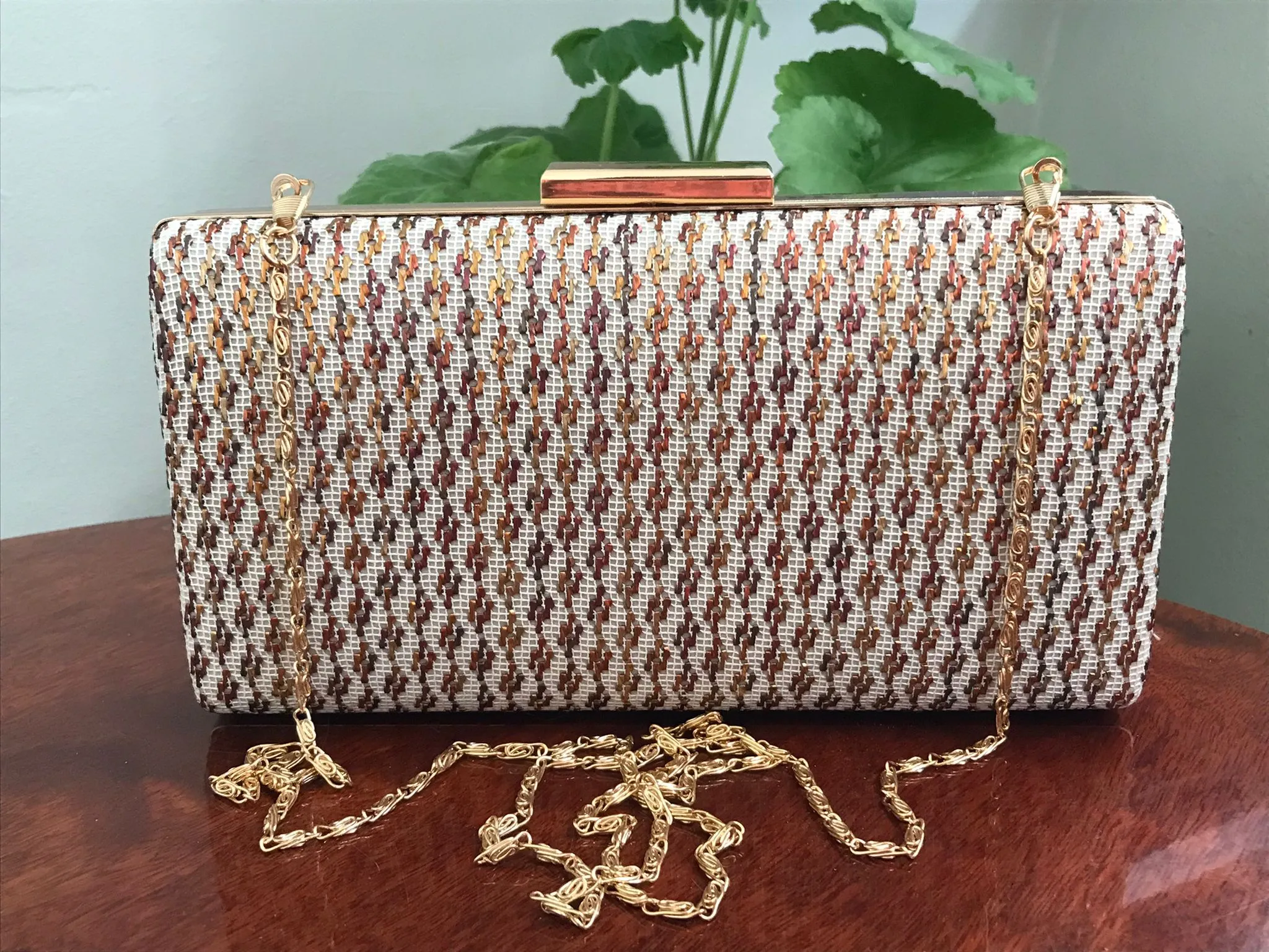Kumaş Tel Kırma Desenli Abiye Çanta - Zincir Askılı Özel Tasarım