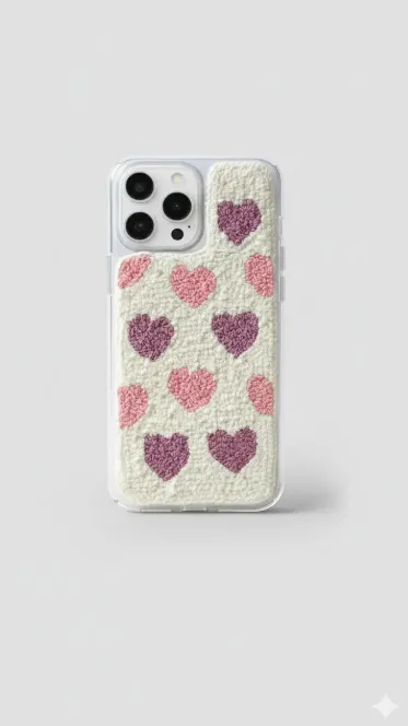 iPhone 15 Pro Uyumlu Mor Kalp Desen Punch Telefon Kılıfı