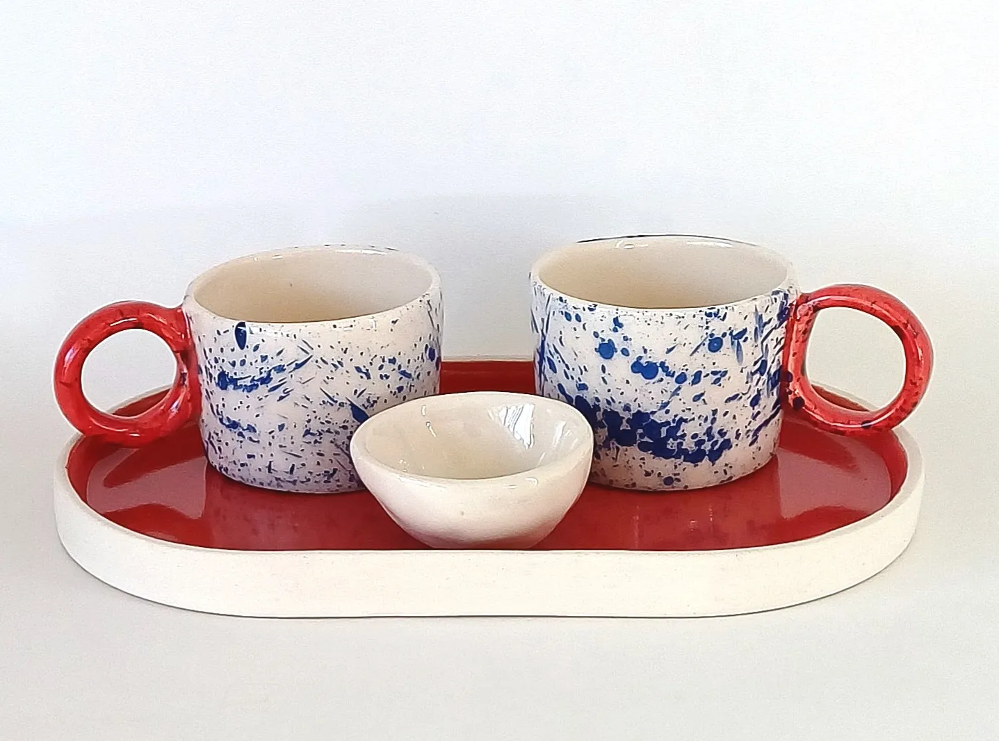 Mavi Desenli Seramik Çay Kahve Fincan Takımı - El Yapımı