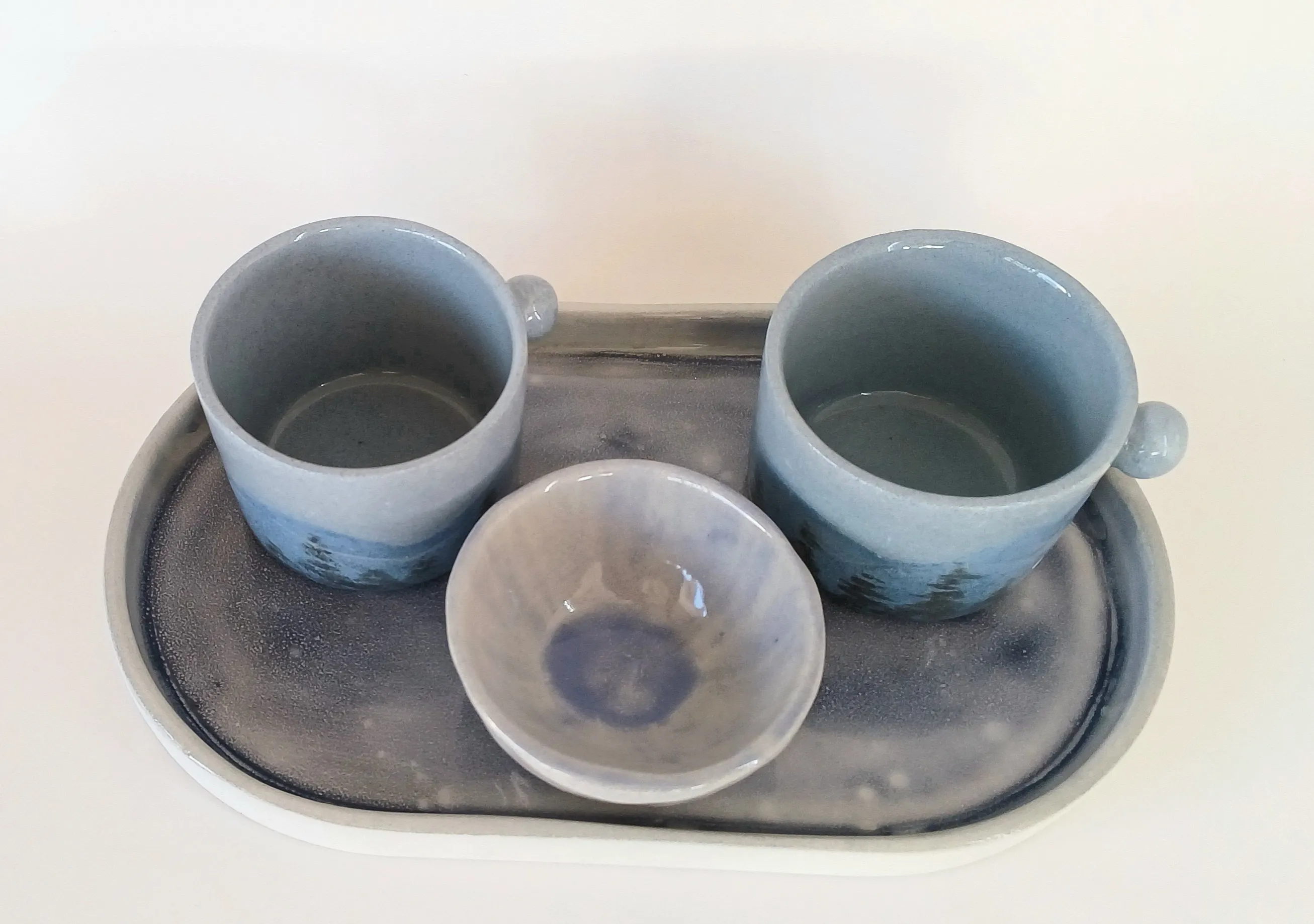 Mavi Tonlarda Seramik Kahve Sunum Takımı - El Yapımı Tasarım