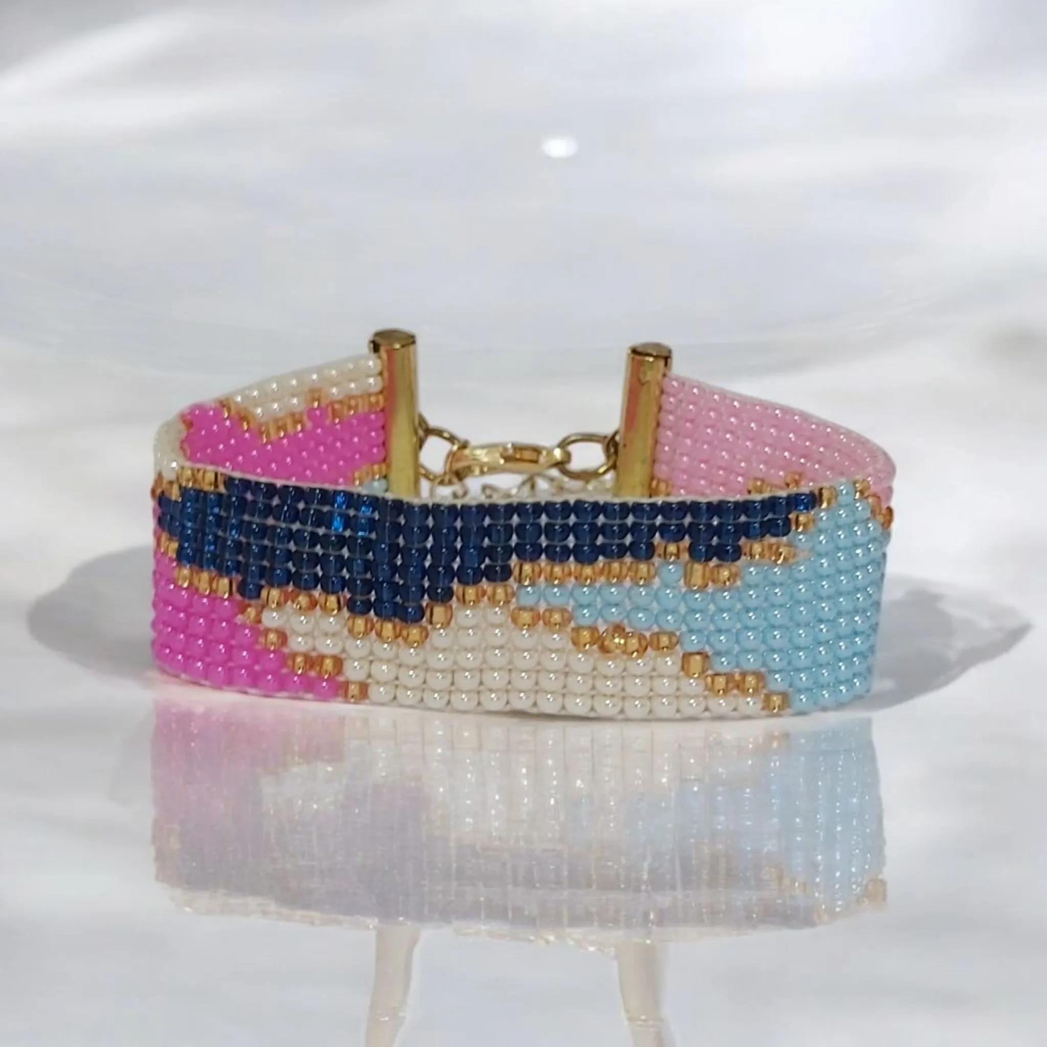 Pembe ve Mavi Tonlarda Kum Boncuklu Bileklik - El İşi Tasarım