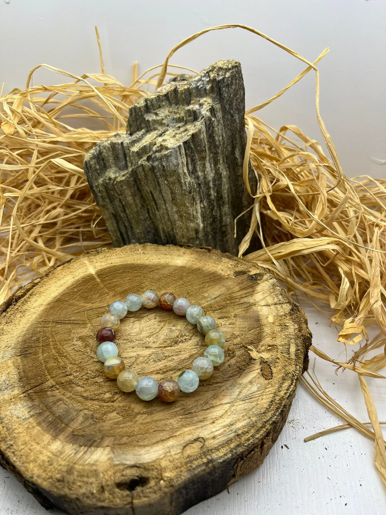 Doğal Taşlardan Yapılmış Renkli Yuvarlak Boncuklu Bileklik - Şifa Bilekliği
