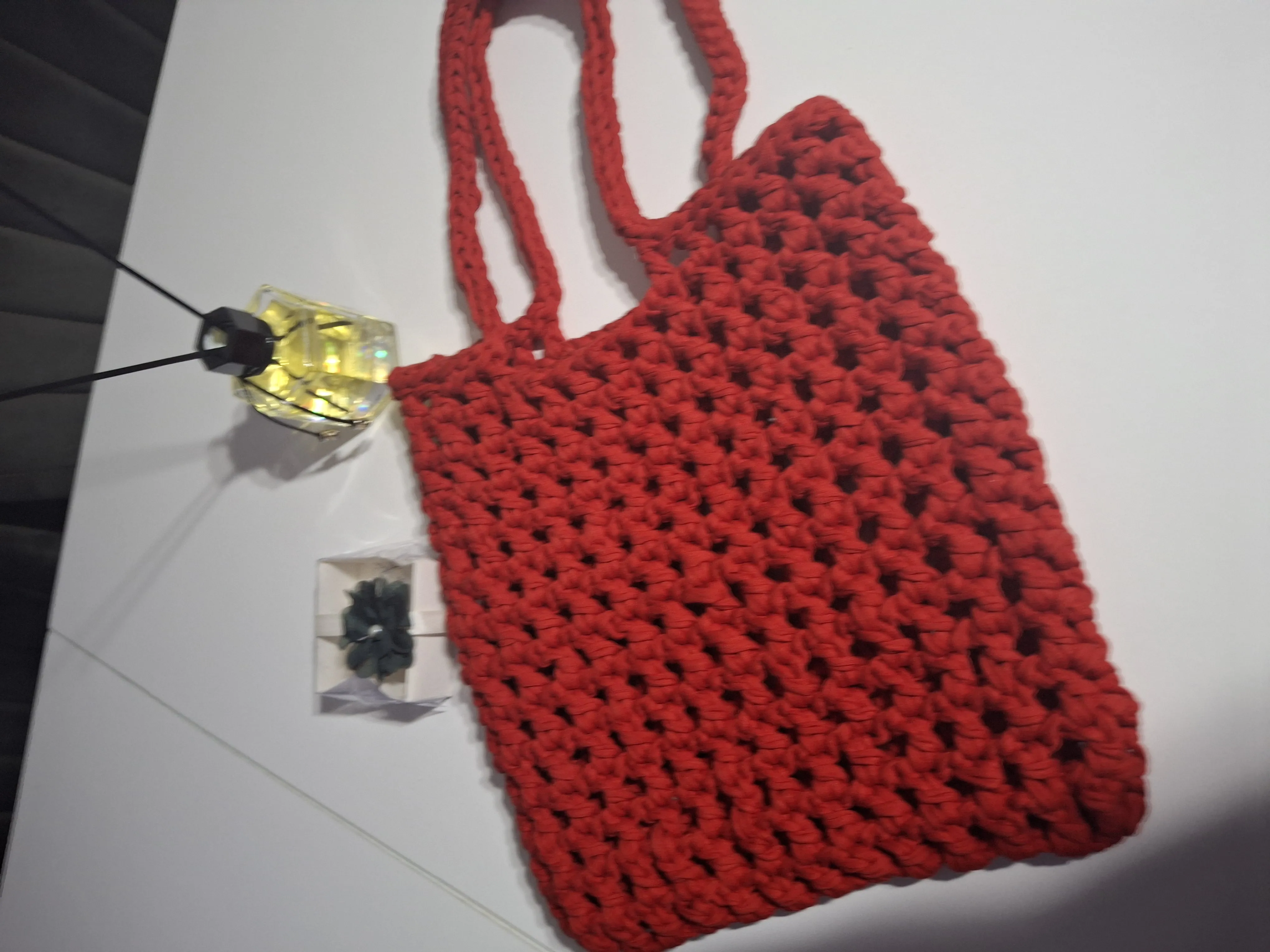 Kırmızı Renkli El Örgüsü Penye İpten Makrome Çanta - Veronika Model