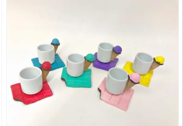 El Yapımı Canlı Renklerde 6'lı Taş Tozu Fincan Seti