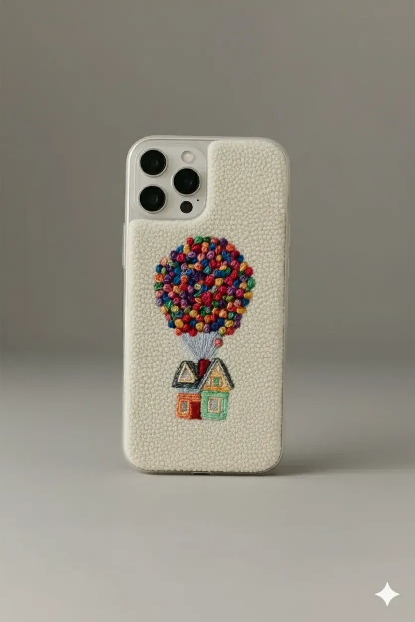 iPhone 15 pro Uyumlu UP Desenli El Yapımı Punch İşlemeli Telefon Kılıfı