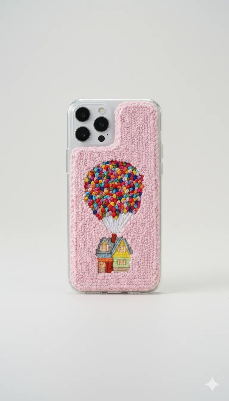 iPhone 16 pro Uyumlu Pembe Punch Nakışlı Up Desenli Telefon Kılıfı