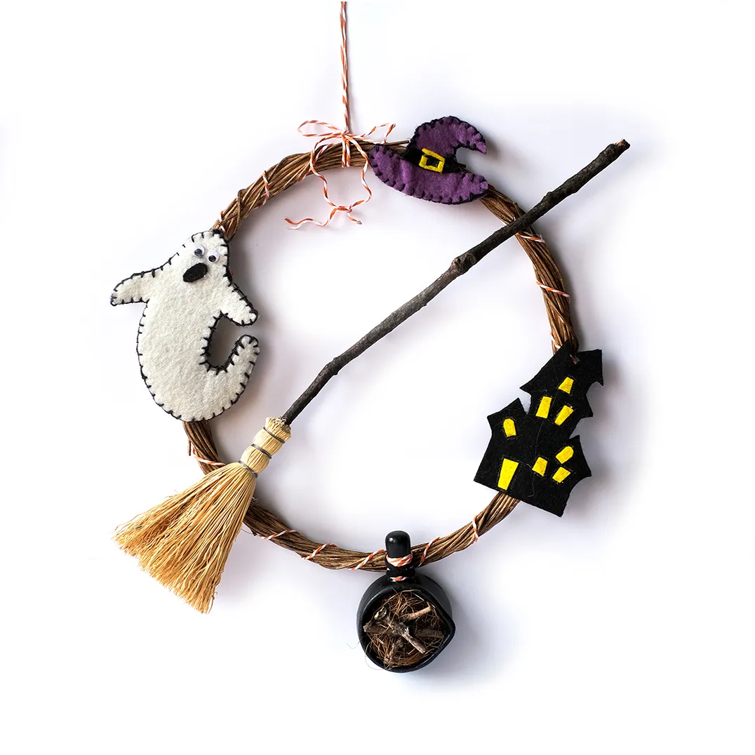 Keçe Hayalet, Cadı Şapkalı Cadılar Bayramı Kapı Çelengi - El Yapımı