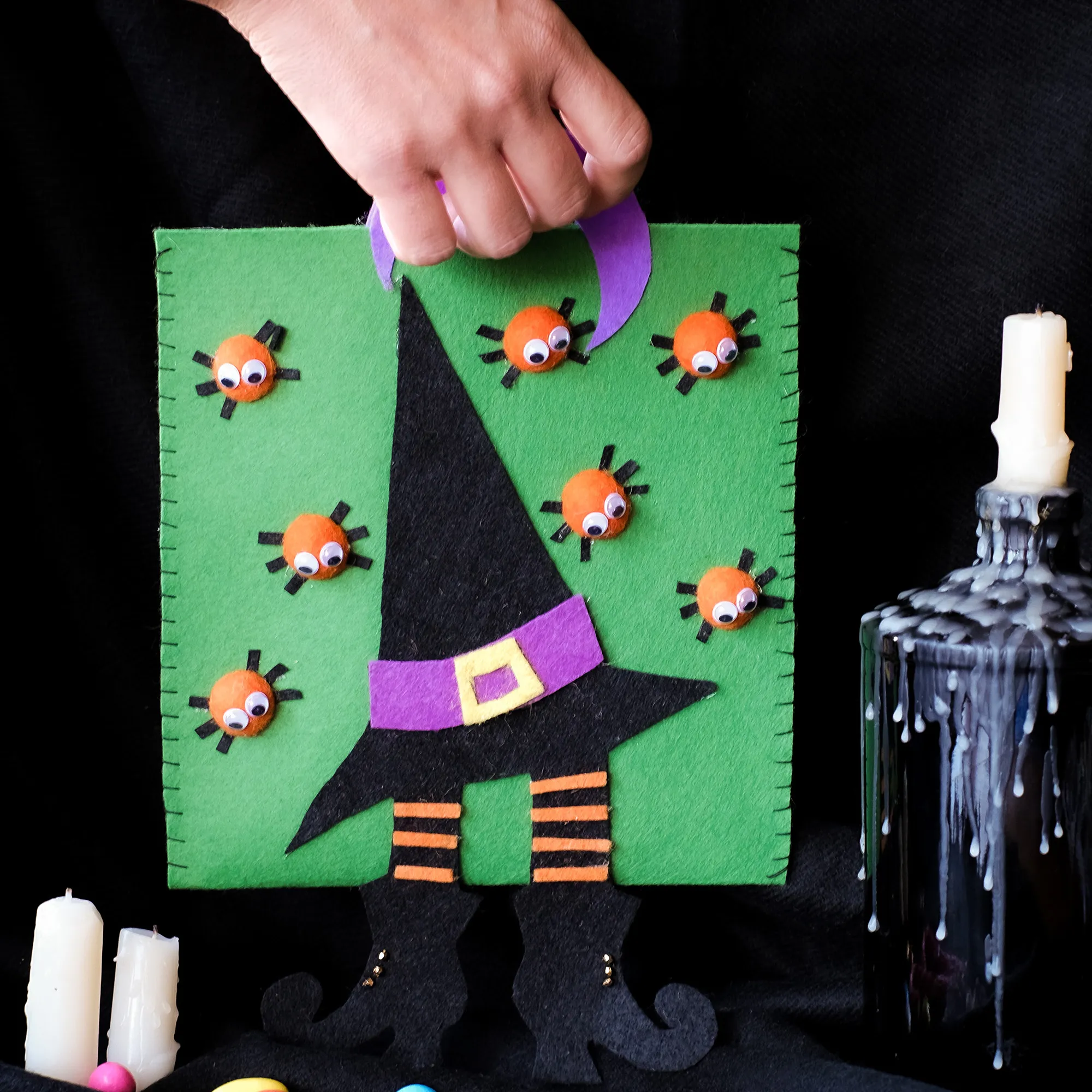 Halloween Partisi İçin Keçeden Cadı Temalı İkram Çantası