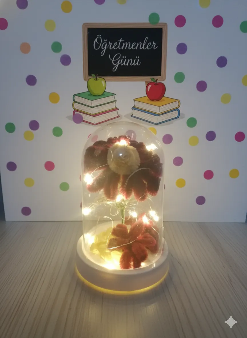 🌸 Öğretmenler Günü Özel Işıklı Fanus Hediye Seti