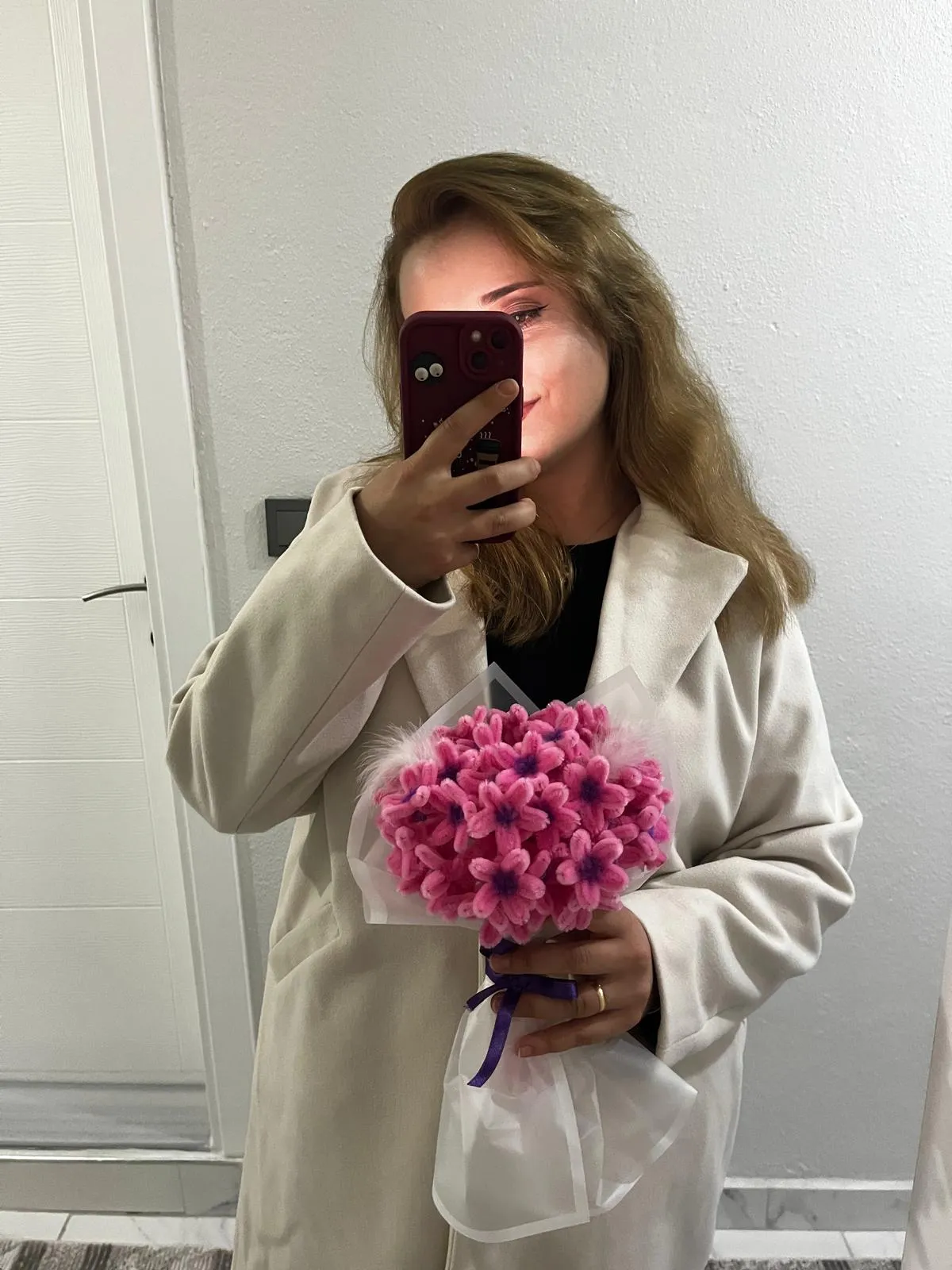 Pembe Şönil Tel Buketi - Solmayan Çiçek Sanatı, El Yapımı Hediye