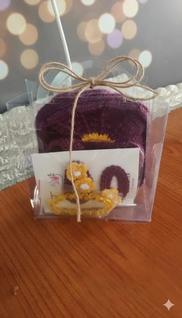 🌸 Papatya Zarafeti: Mor ve Sarı El Örgüsü Kombin Set! 🌼