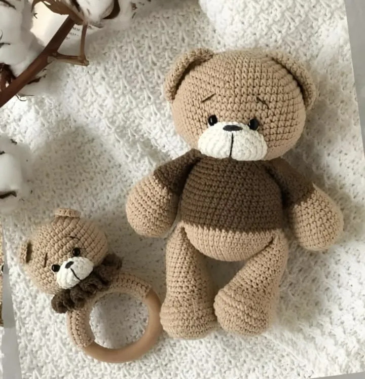 Amigurumi Oyuncak Ayı ve Çıngırak Seti - Uyku ve Oyun Arkadaşı
