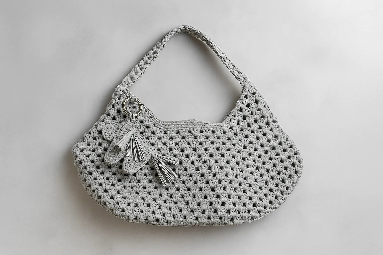 Gri Renkli Örgü Omuz Çantası - Günlük Kullanım ve Şık Tasarım