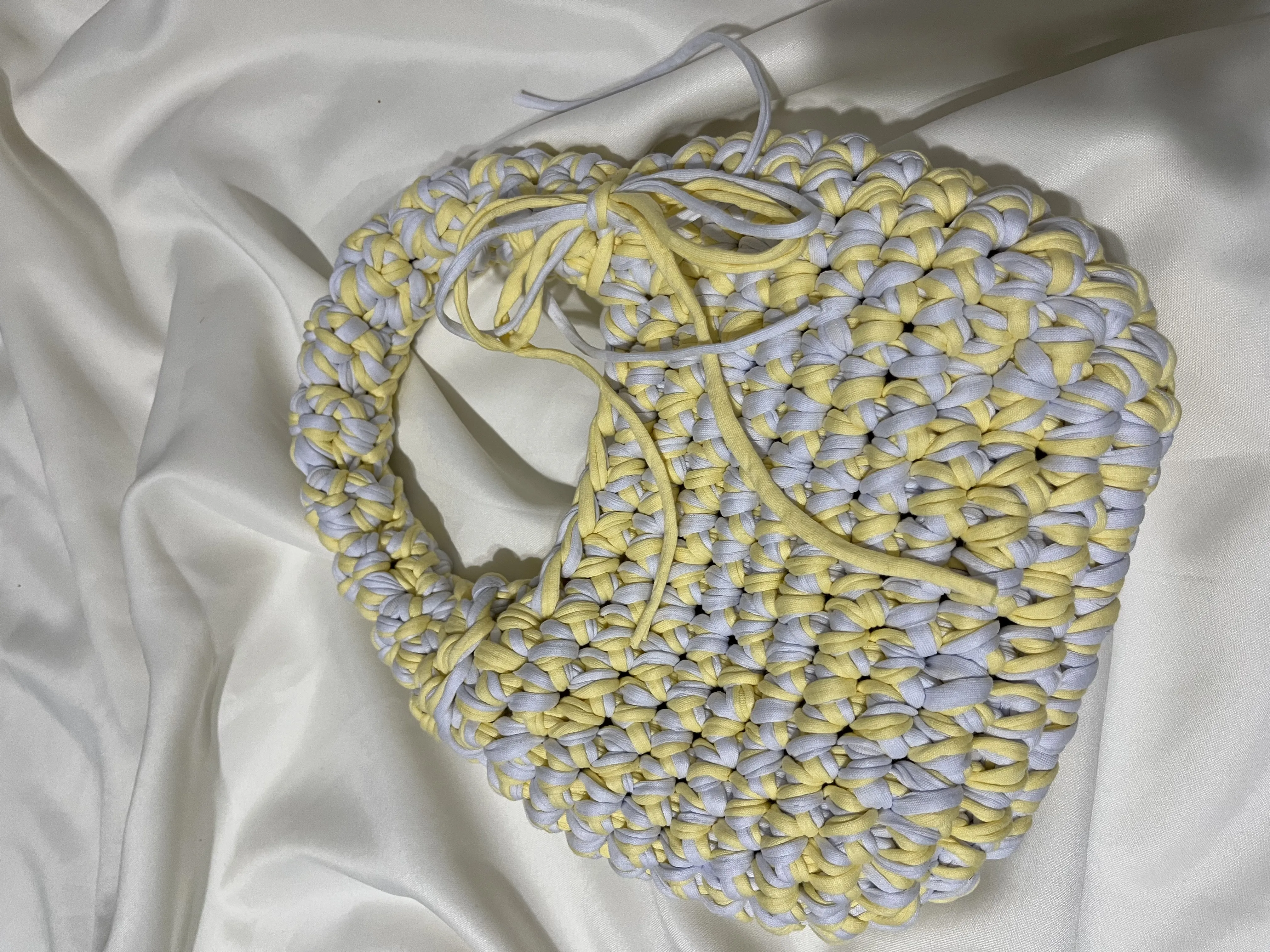 Limon Sarısı ve Açık Gri Penye İpten Örme Çanta - El Emeği